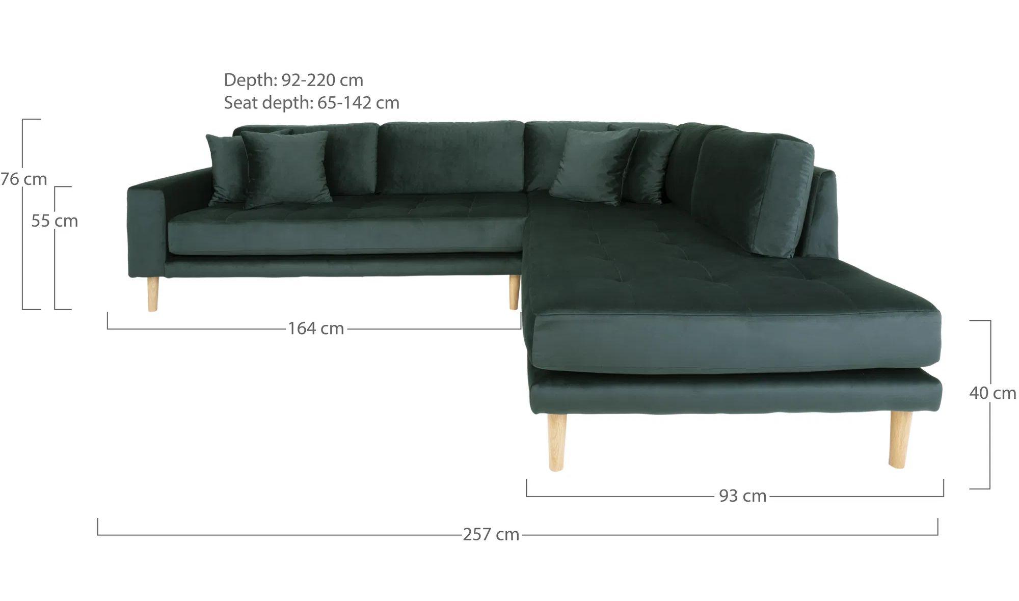 Product photograph of Datto Green Fabric Right Hand Facing Corner Sofa Open End With Natural Legs from Choice Furniture Superstore.