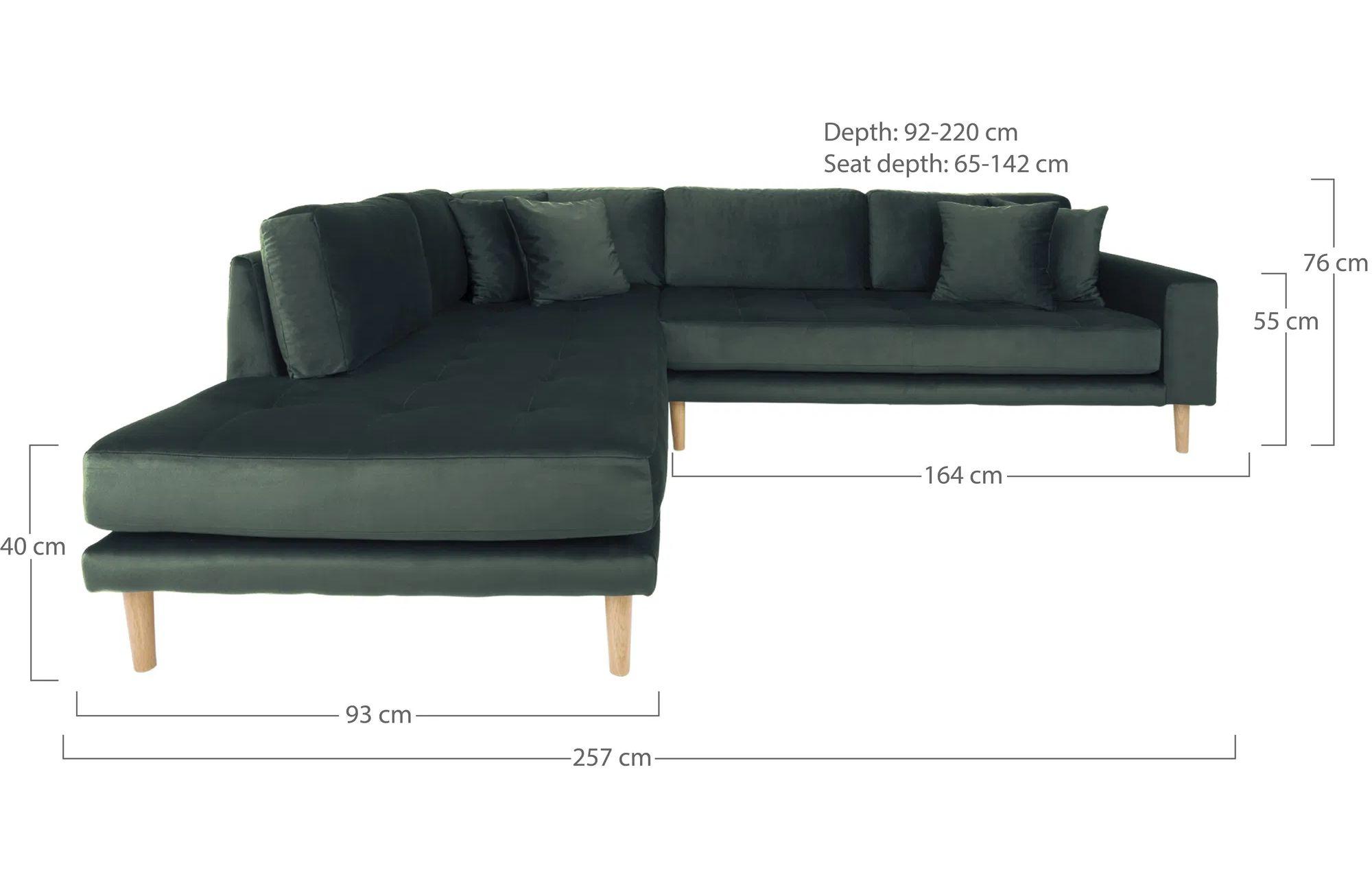 Product photograph of Datto Green Fabric Left Hand Facing Corner Sofa Open End With Natural Legs from Choice Furniture Superstore.