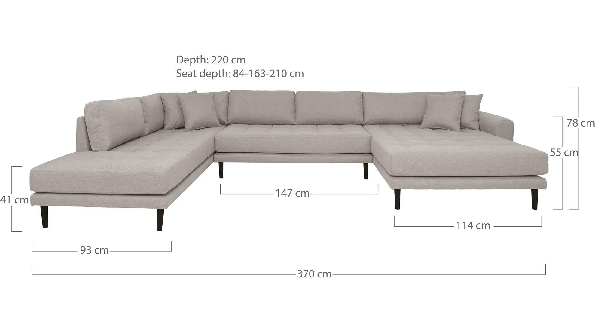 Product photograph of Datto Stone Fabric Right Hand Facing U-sofa Open End With Black Legs from Choice Furniture Superstore.