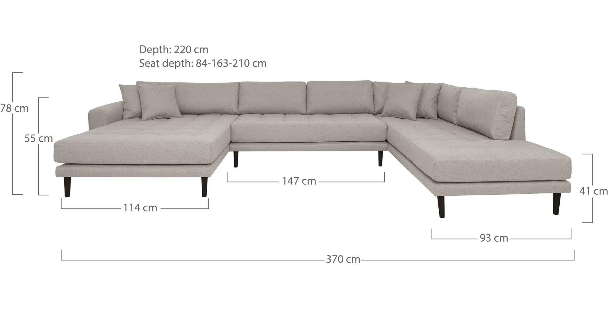 Product photograph of Datto Stone Fabric Left Hand Facing U-sofa Open End With Black Legs from Choice Furniture Superstore.