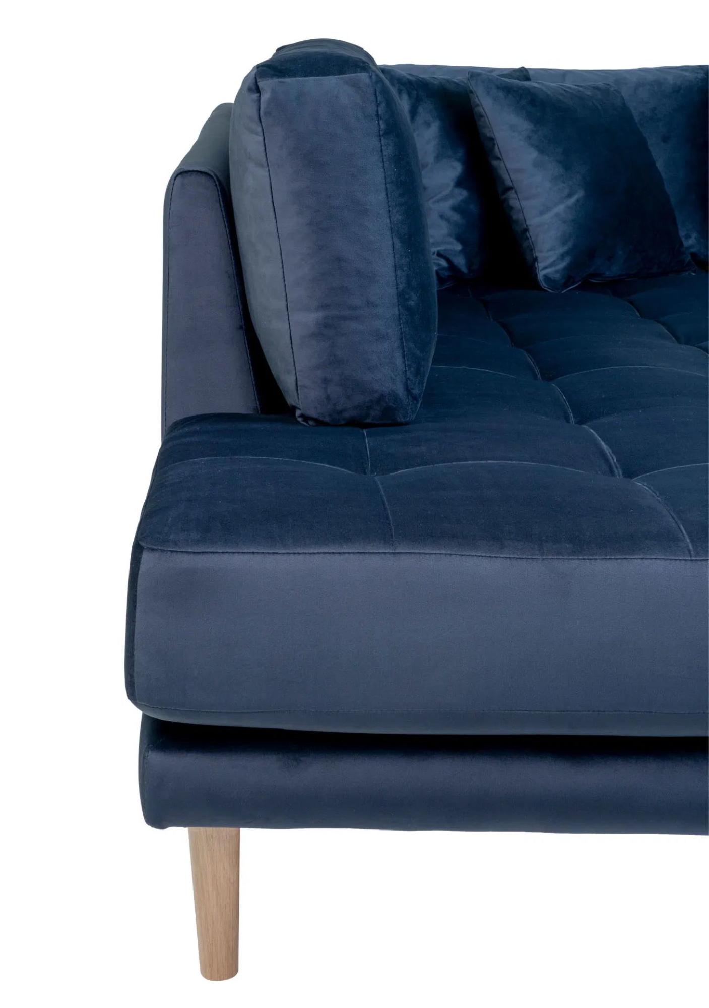 Product photograph of Datto Dark Blue Velvet Fabric Right Hand Facing U-sofa Open End With Natural Legs from Choice Furniture Superstore.
