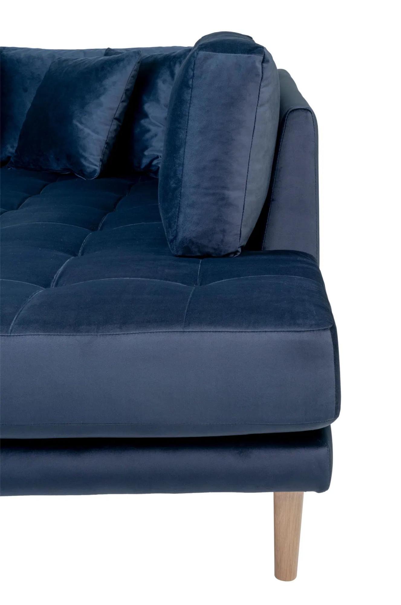 Product photograph of Datto Dark Blue Velvet Fabric Left Hand Facing U-sofa Open End With Natural Legs from Choice Furniture Superstore.