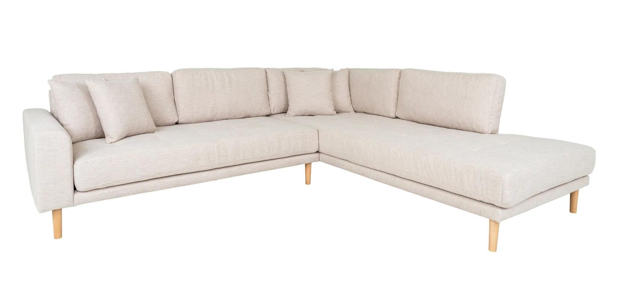 Product photograph of Datto Sand Fabric Right Hand Facing Corner Sofa Open End With Natural Legs from Choice Furniture Superstore.