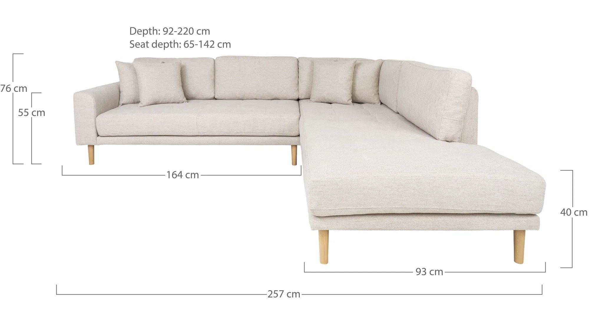 Product photograph of Datto Sand Fabric Right Hand Facing Corner Sofa Open End With Natural Legs from Choice Furniture Superstore.