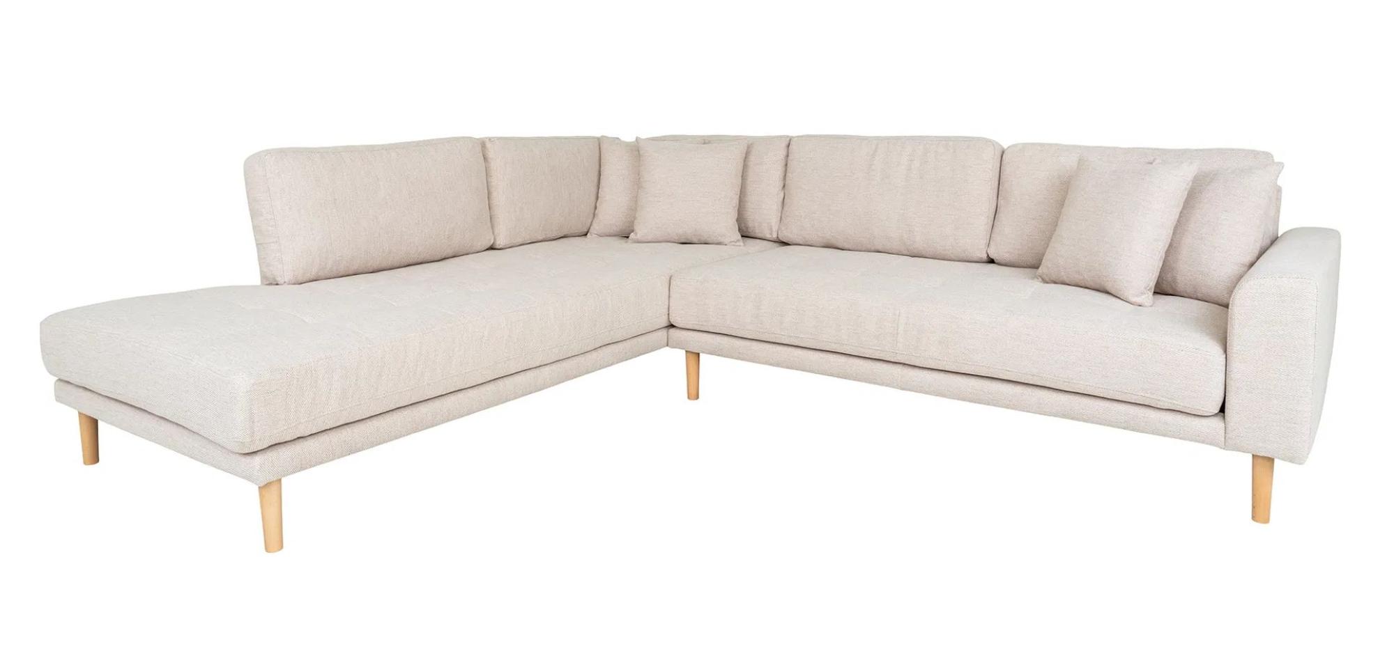 Product photograph of Datto Sand Fabric Left Hand Facing Corner Sofa Open End With Natural Legs from Choice Furniture Superstore.