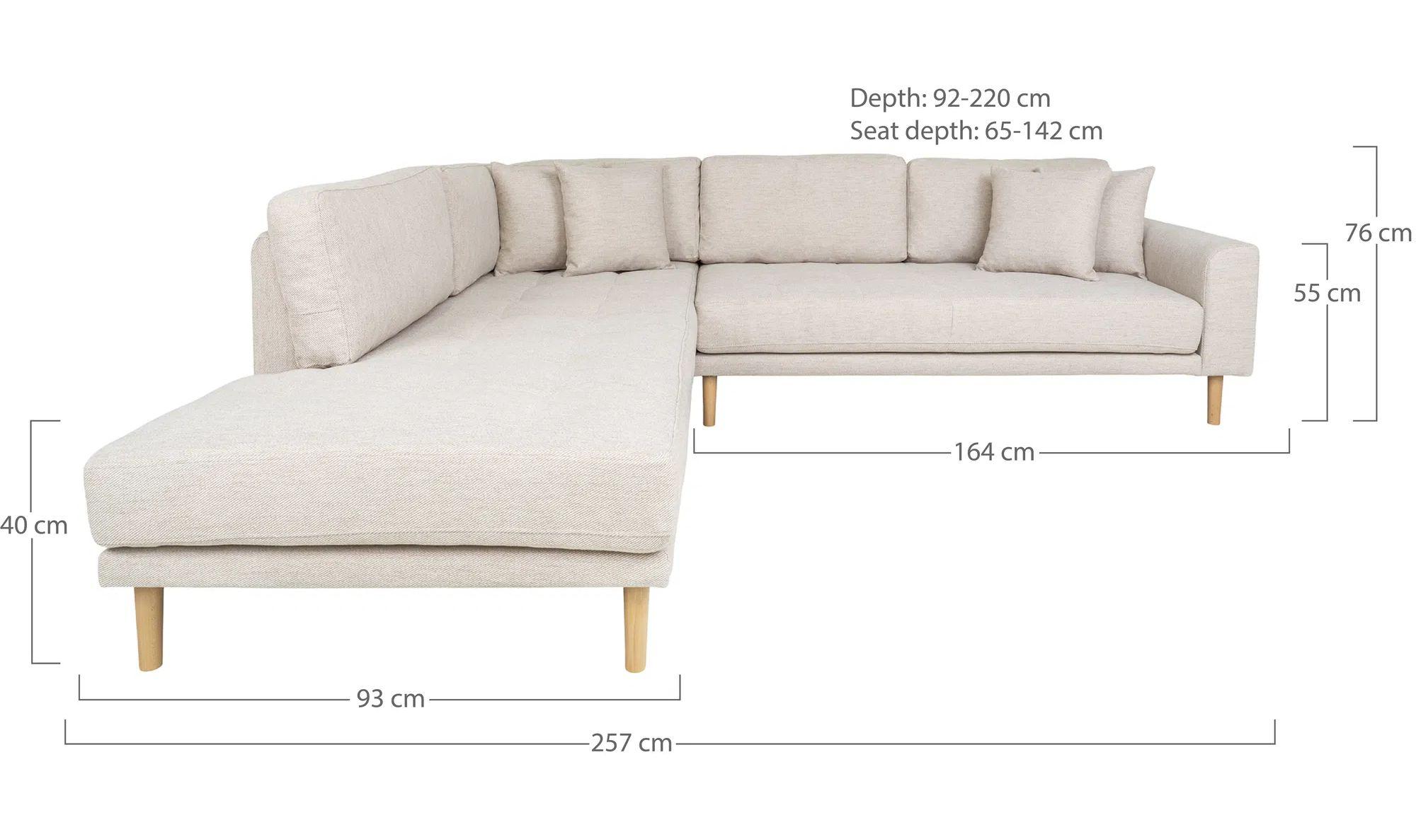 Product photograph of Datto Sand Fabric Left Hand Facing Corner Sofa Open End With Natural Legs from Choice Furniture Superstore.