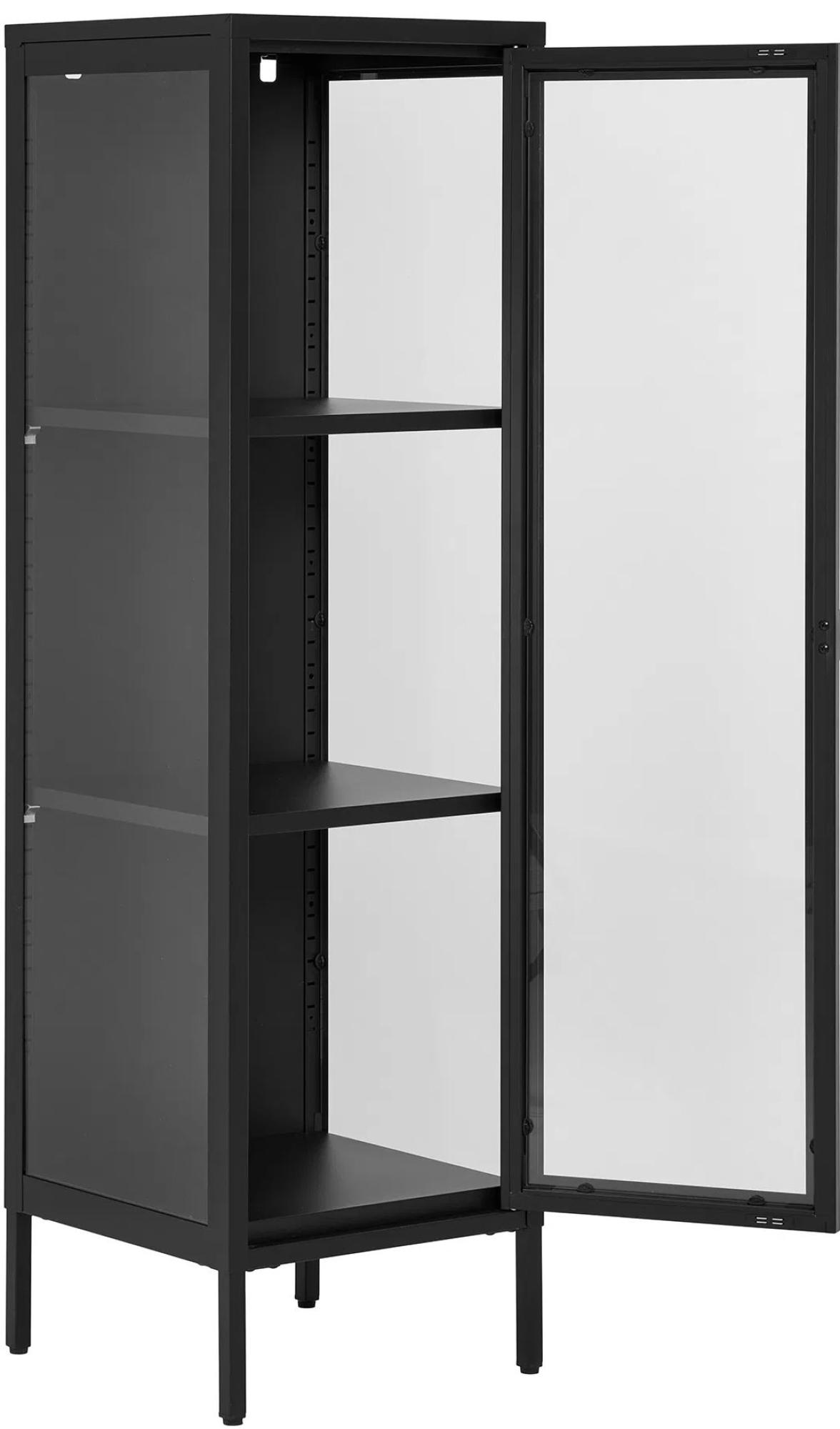 Product photograph of Nondalton Black 140cm Slim Display Cabinet from Choice Furniture Superstore.