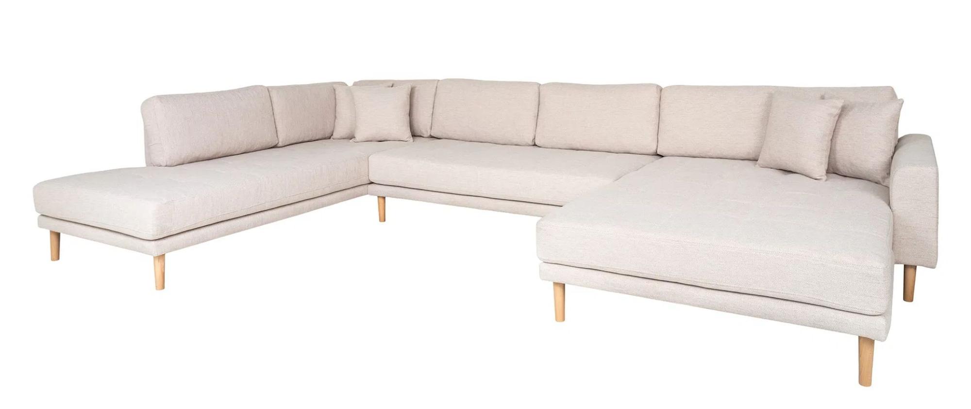 Product photograph of Datto Sand Fabric Right Hand Facing U-sofa Open End With Natural Legs from Choice Furniture Superstore.