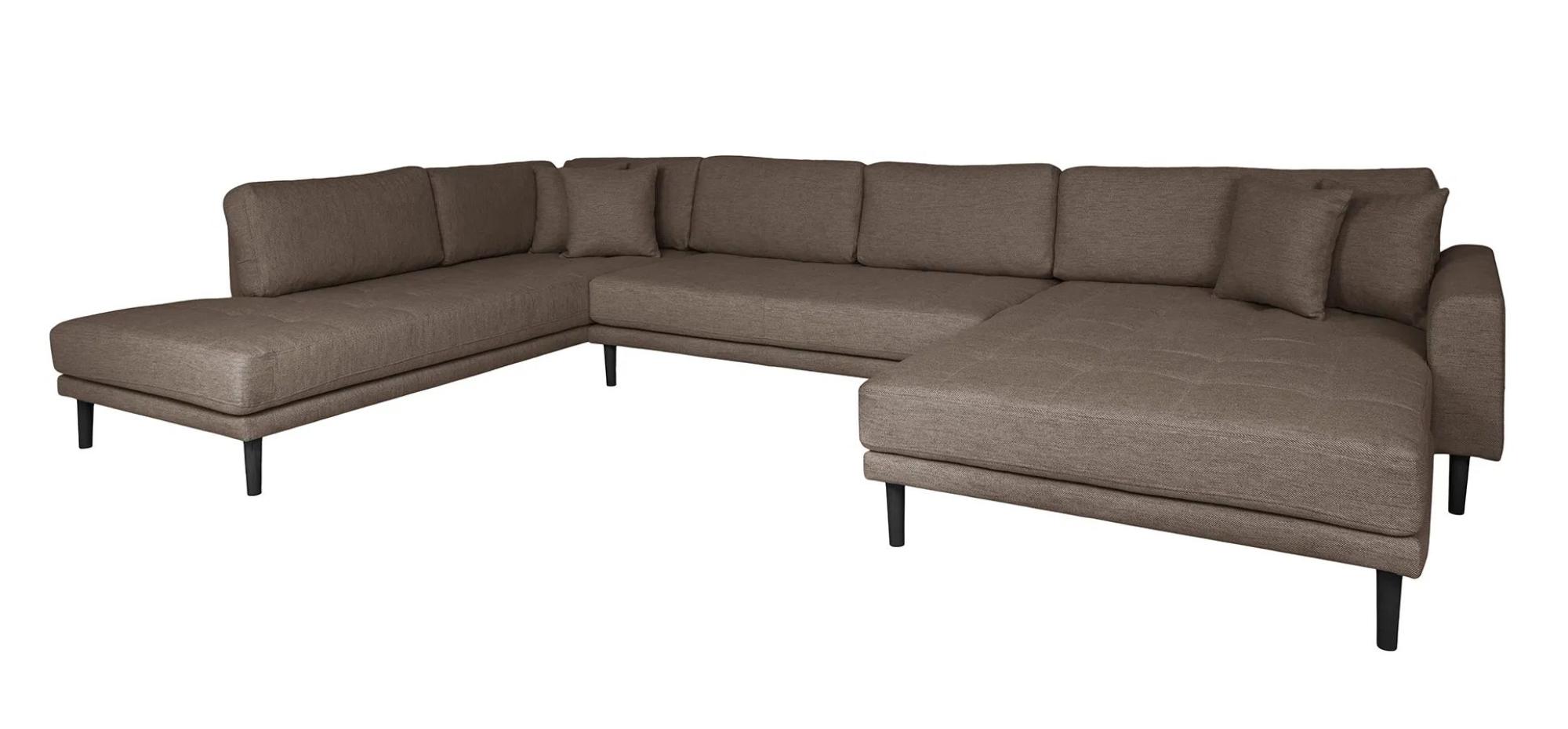 Product photograph of Datto Brown Fabric Right Hand Facing U-sofa Open End With Black Legs from Choice Furniture Superstore.