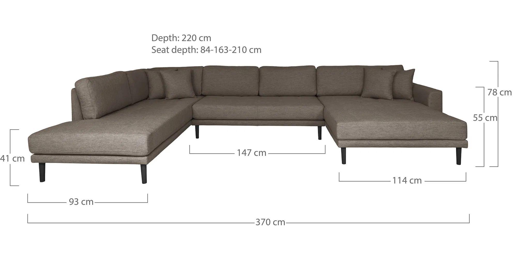 Product photograph of Datto Brown Fabric Right Hand Facing U-sofa Open End With Black Legs from Choice Furniture Superstore.