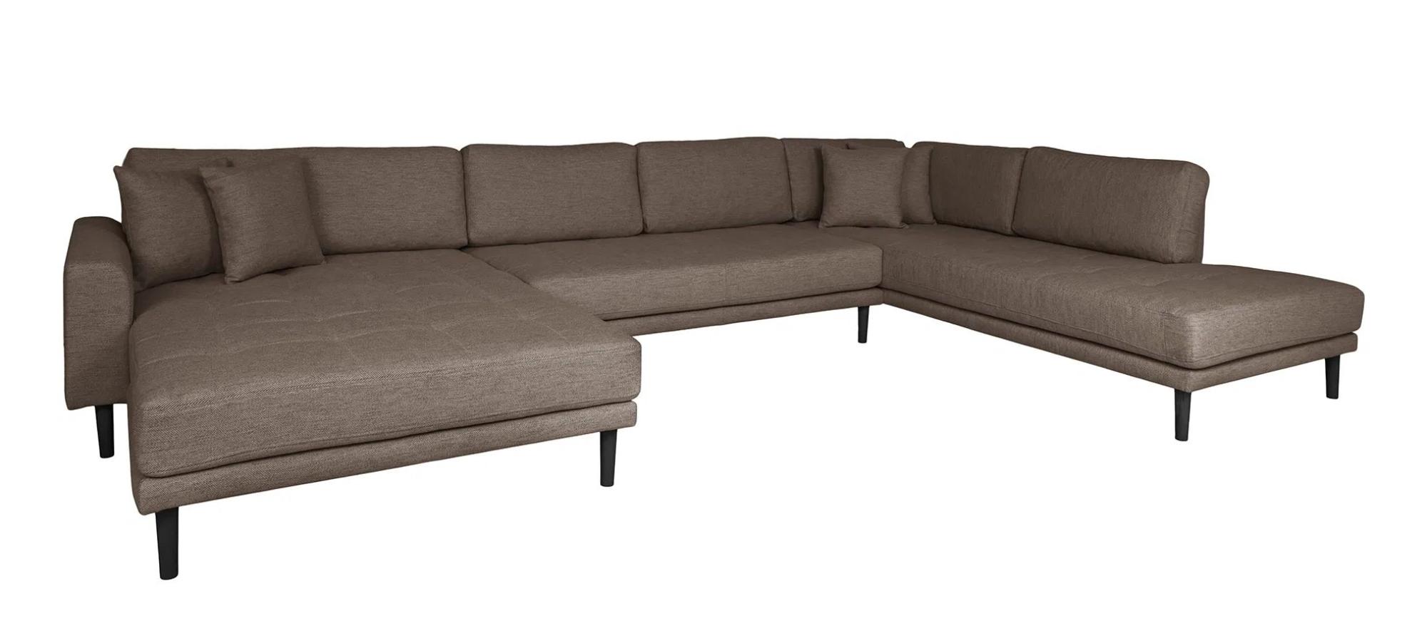 Product photograph of Datto Brown Fabric Left Hand Facing U-sofa Open End With Black Legs from Choice Furniture Superstore.
