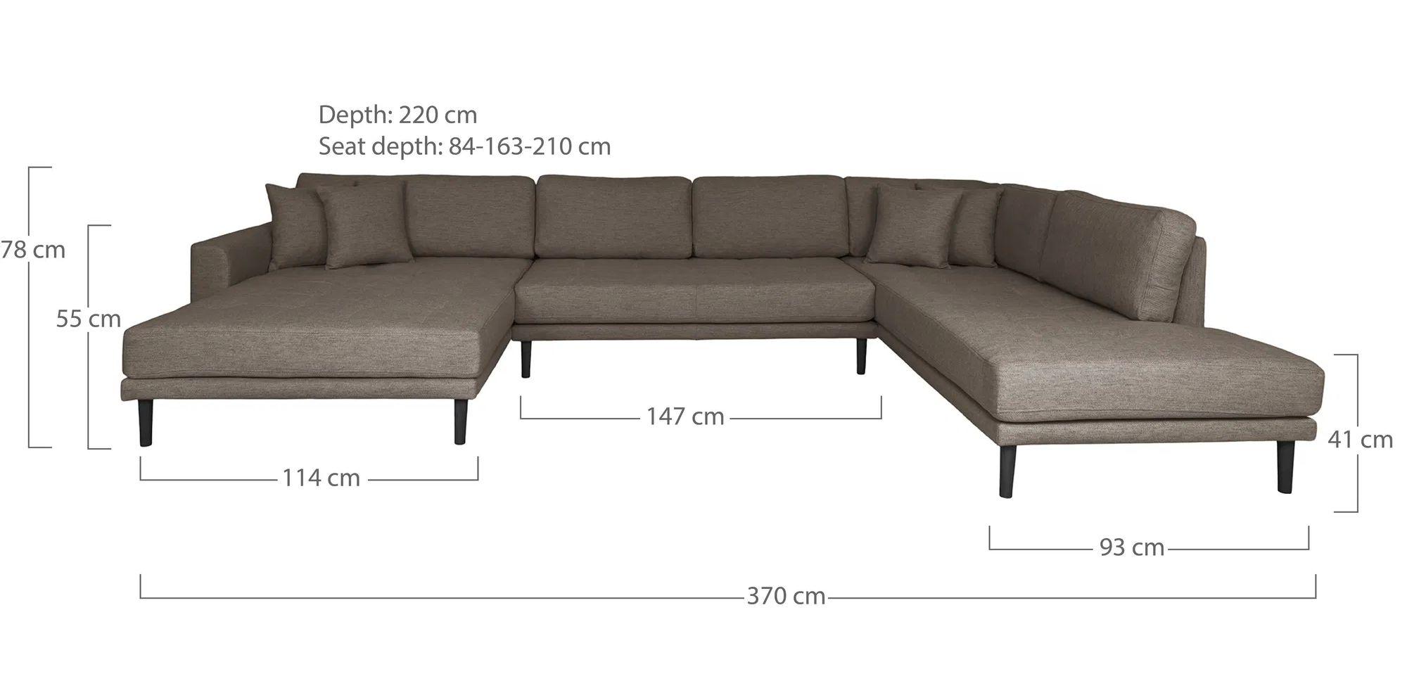 Product photograph of Datto Brown Fabric Left Hand Facing U-sofa Open End With Black Legs from Choice Furniture Superstore.