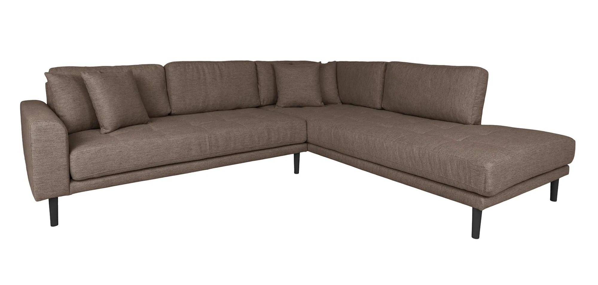 Product photograph of Datto Brown Fabric Right Hand Facing Corner Sofa Open End With Black Legs from Choice Furniture Superstore.
