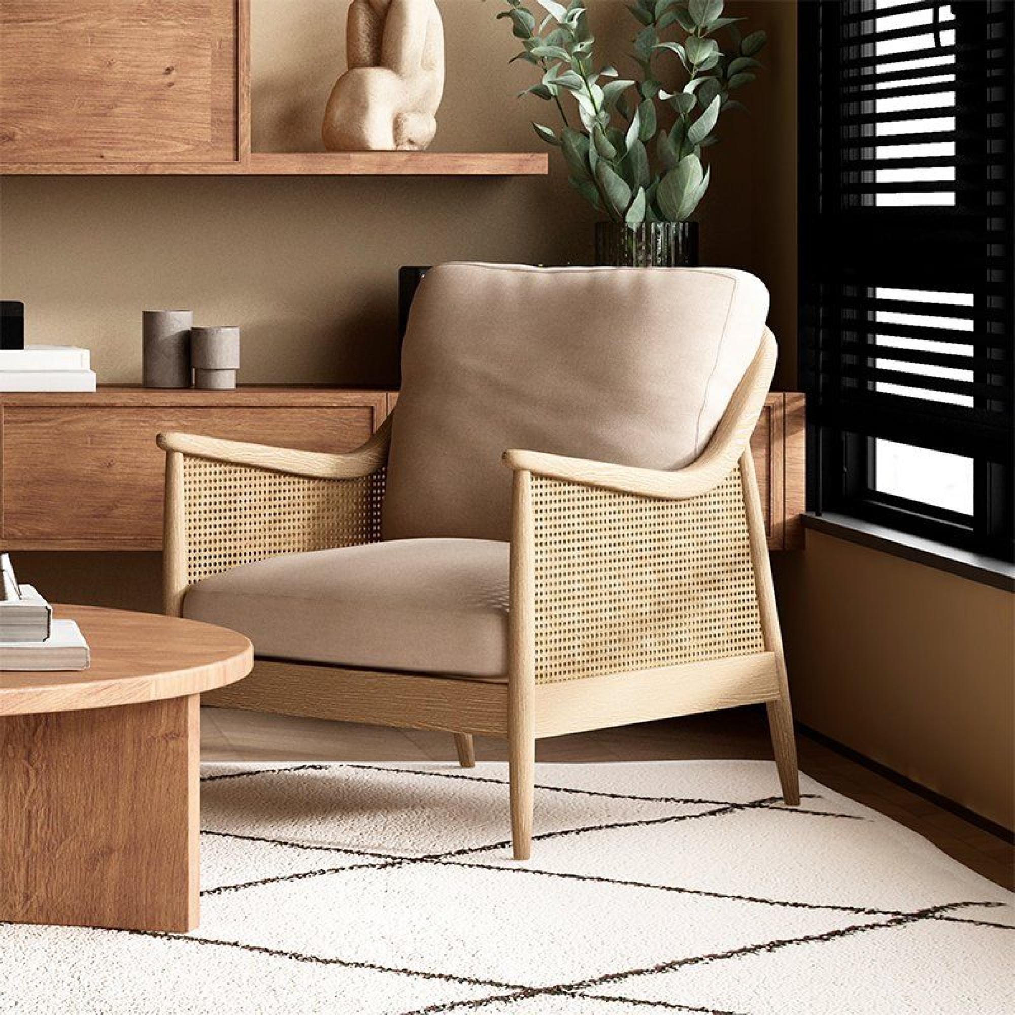 Product photograph of Winnie Natural Fabric And Rattan Armchair from Choice Furniture Superstore.