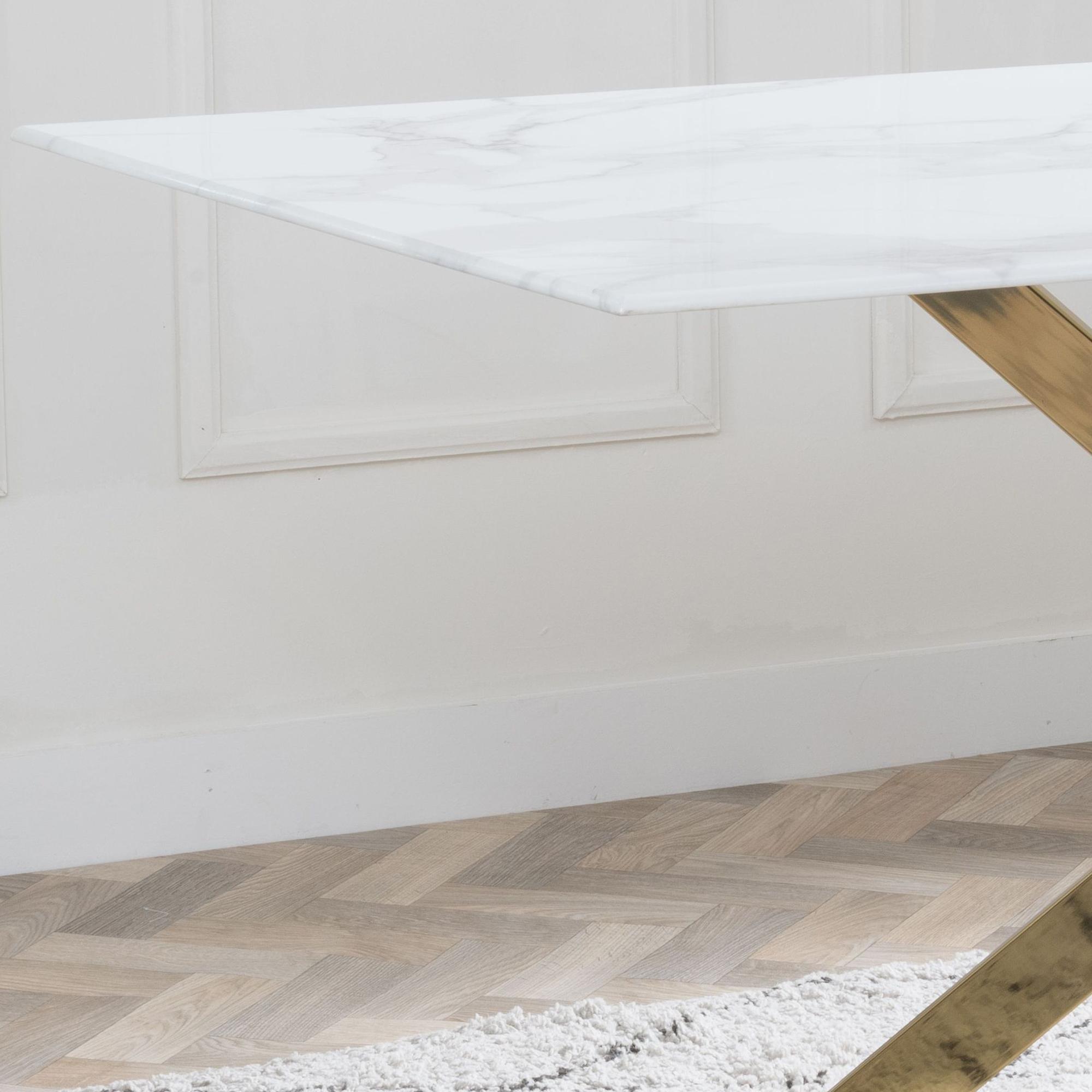 Product photograph of Chopstick White Glass 6 Seater Dining Table With Gold Metal Legs from Choice Furniture Superstore.
