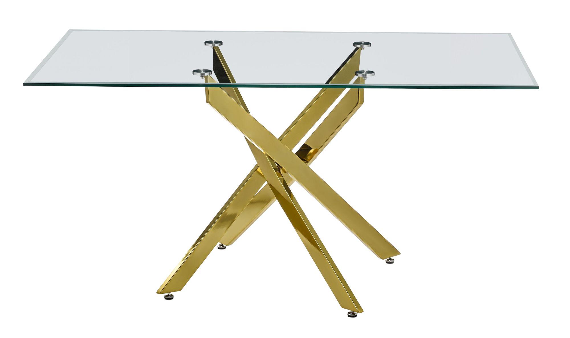 Product photograph of Chopstick Clear Glass 6 Seater Dining Table With Gold Metal Chopstick Legs from Choice Furniture Superstore.