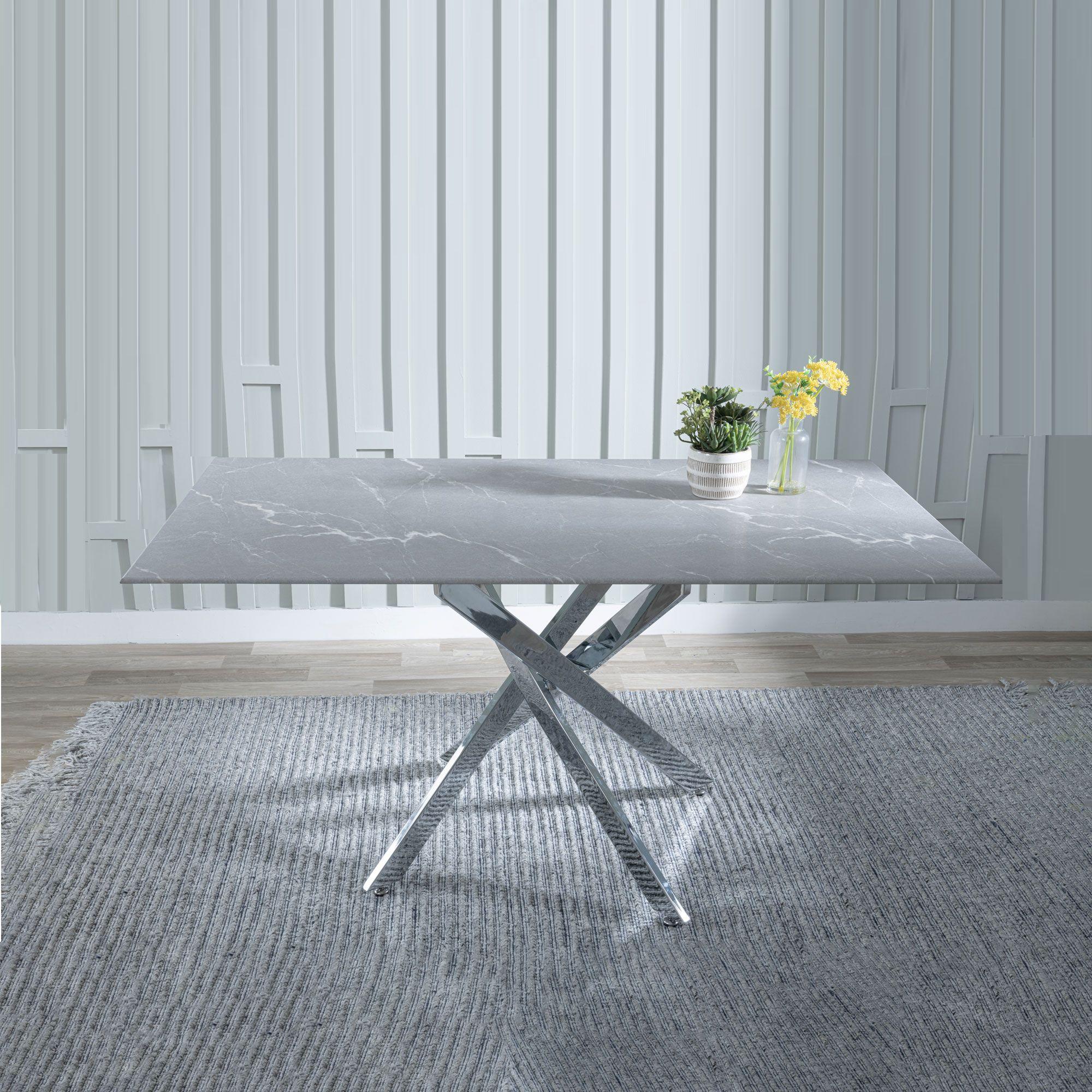 Product photograph of Chopstick Grey Glass 6 Seater Dining Table With Chrome Metal Chopstick Legs from Choice Furniture Superstore.