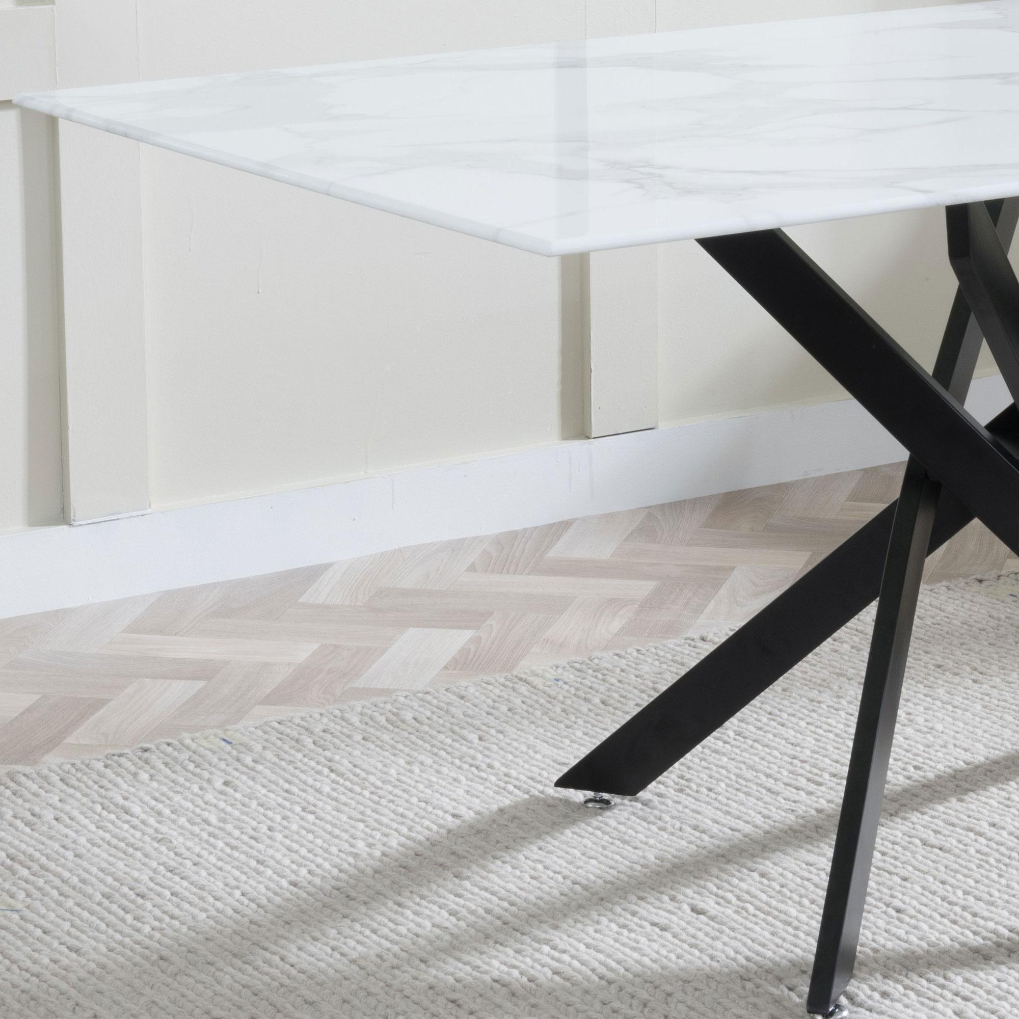 Product photograph of Chopstick White Glass 6 Seater Dining Table With Black Metal Chopstick Legs from Choice Furniture Superstore.