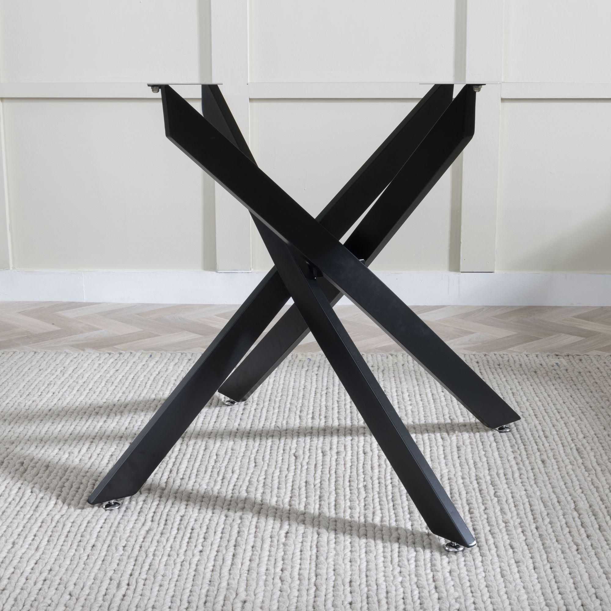 Product photograph of Chopstick White Glass 6 Seater Dining Table With Black Metal Chopstick Legs from Choice Furniture Superstore.