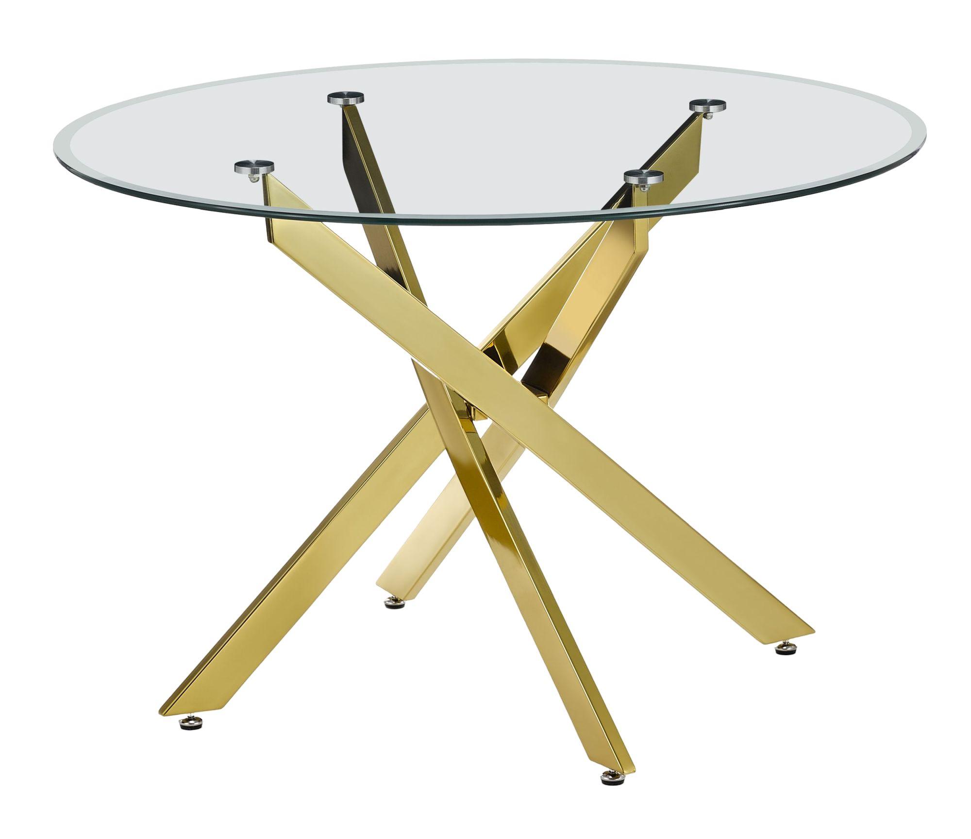 Product photograph of Chopstick Clear Glass 4 Seater Round Dining Table With Gold Metal Chopstick Legs from Choice Furniture Superstore.