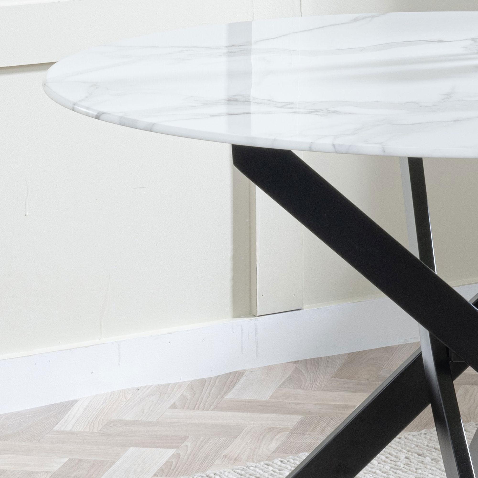 Product photograph of Chopstick White Glass 4 Seater Round Dining Table With Black Metal Chopstick Legs from Choice Furniture Superstore.