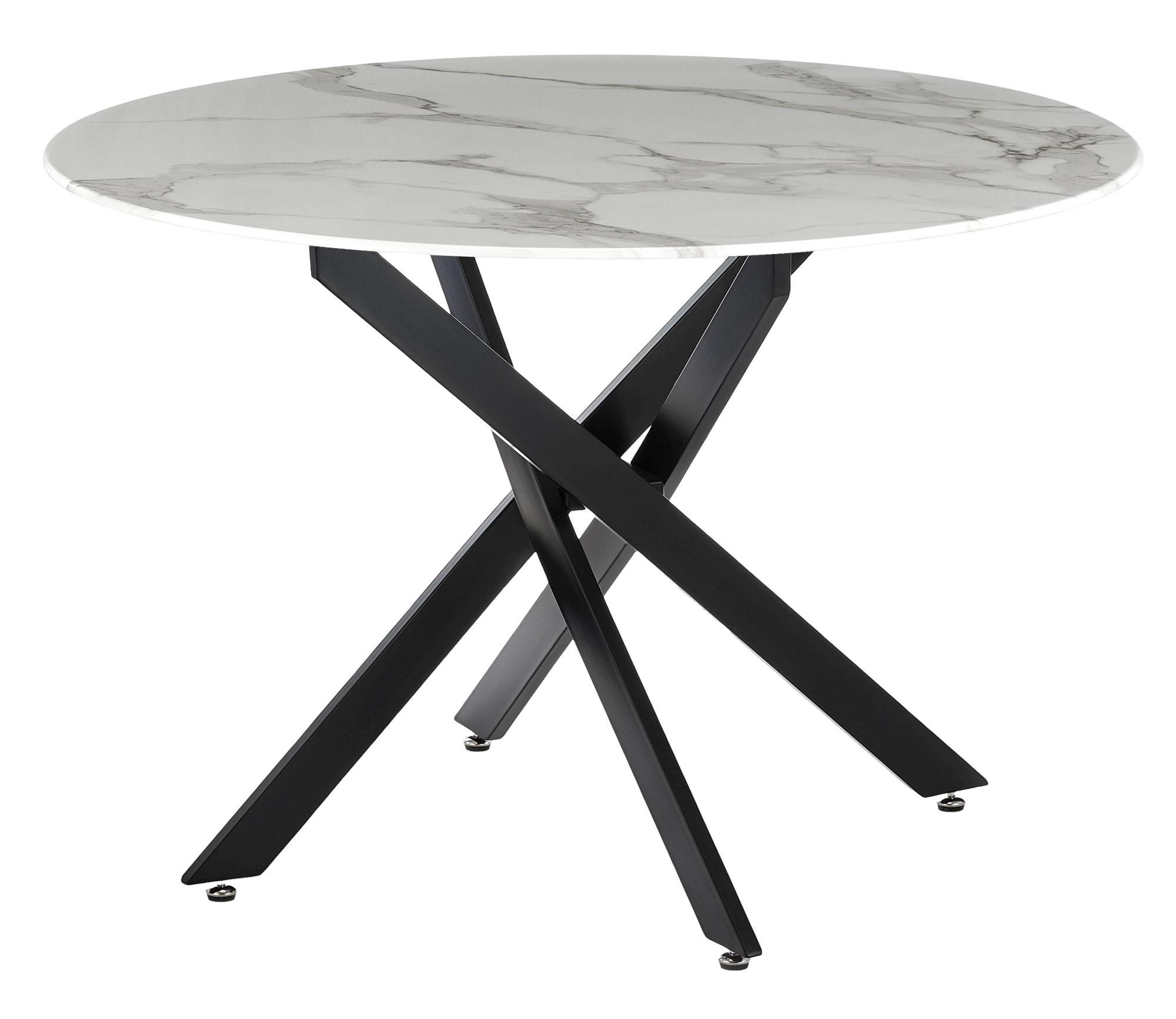 Product photograph of Chopstick White Glass 4 Seater Round Dining Table With Black Metal Chopstick Legs from Choice Furniture Superstore.