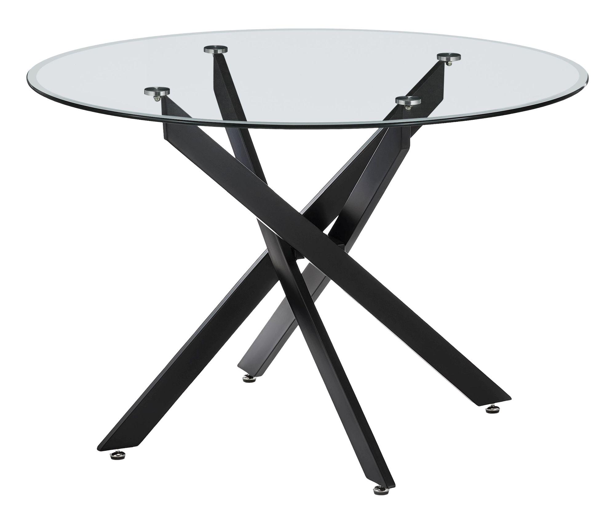 Product photograph of Chopstick Clear Glass 4 Seater Round Dining Table With Black Metal Chopstick Legs from Choice Furniture Superstore.