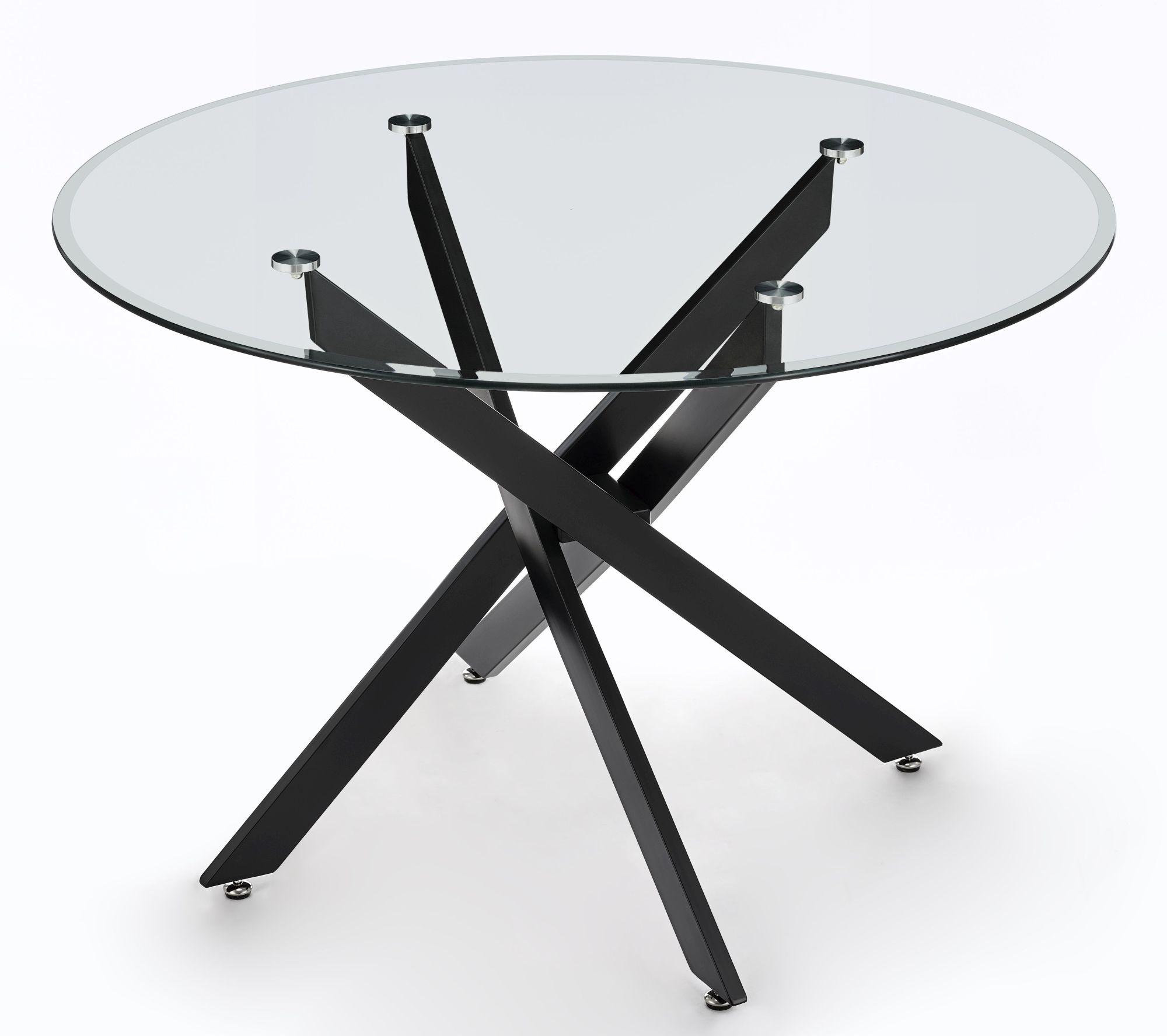 Product photograph of Chopstick Clear Glass 4 Seater Round Dining Table With Black Metal Chopstick Legs from Choice Furniture Superstore.