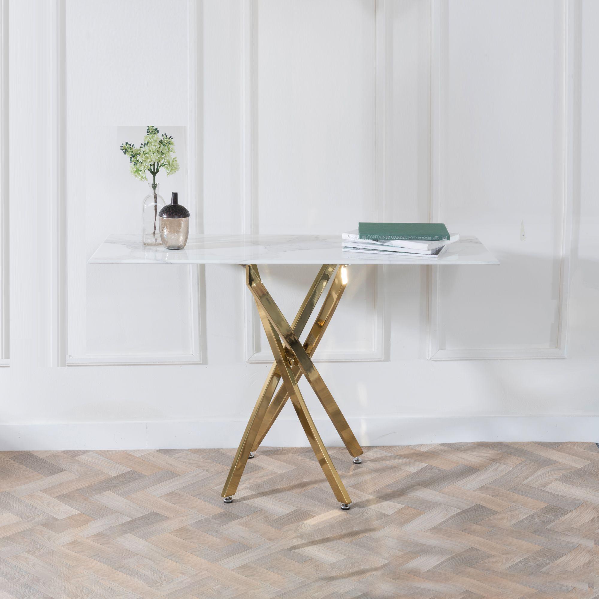 Product photograph of Chopstick White Glass Console Table With Gold Metal Chopstick Legs from Choice Furniture Superstore.