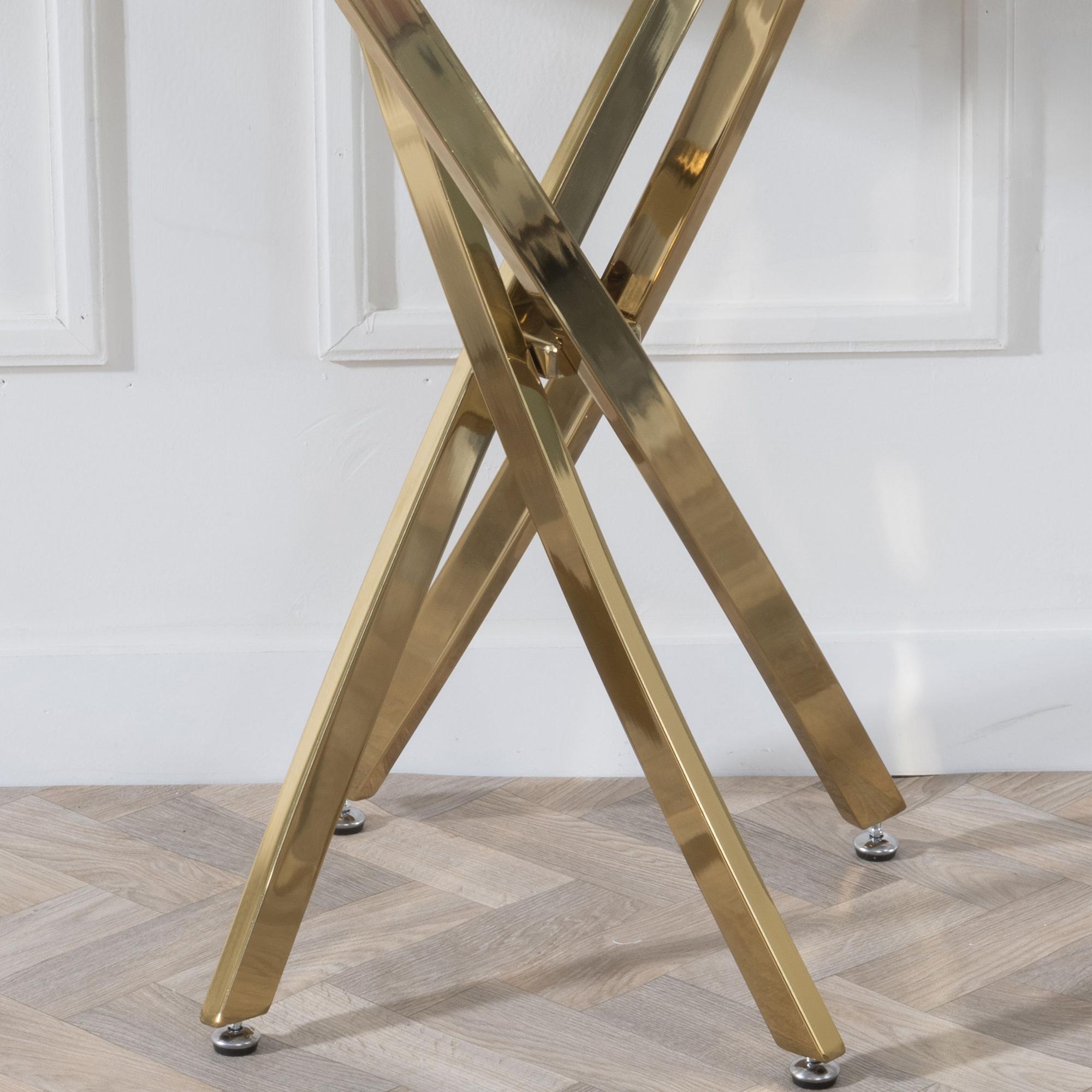 Product photograph of Chopstick White Glass Console Table With Gold Metal Chopstick Legs from Choice Furniture Superstore.