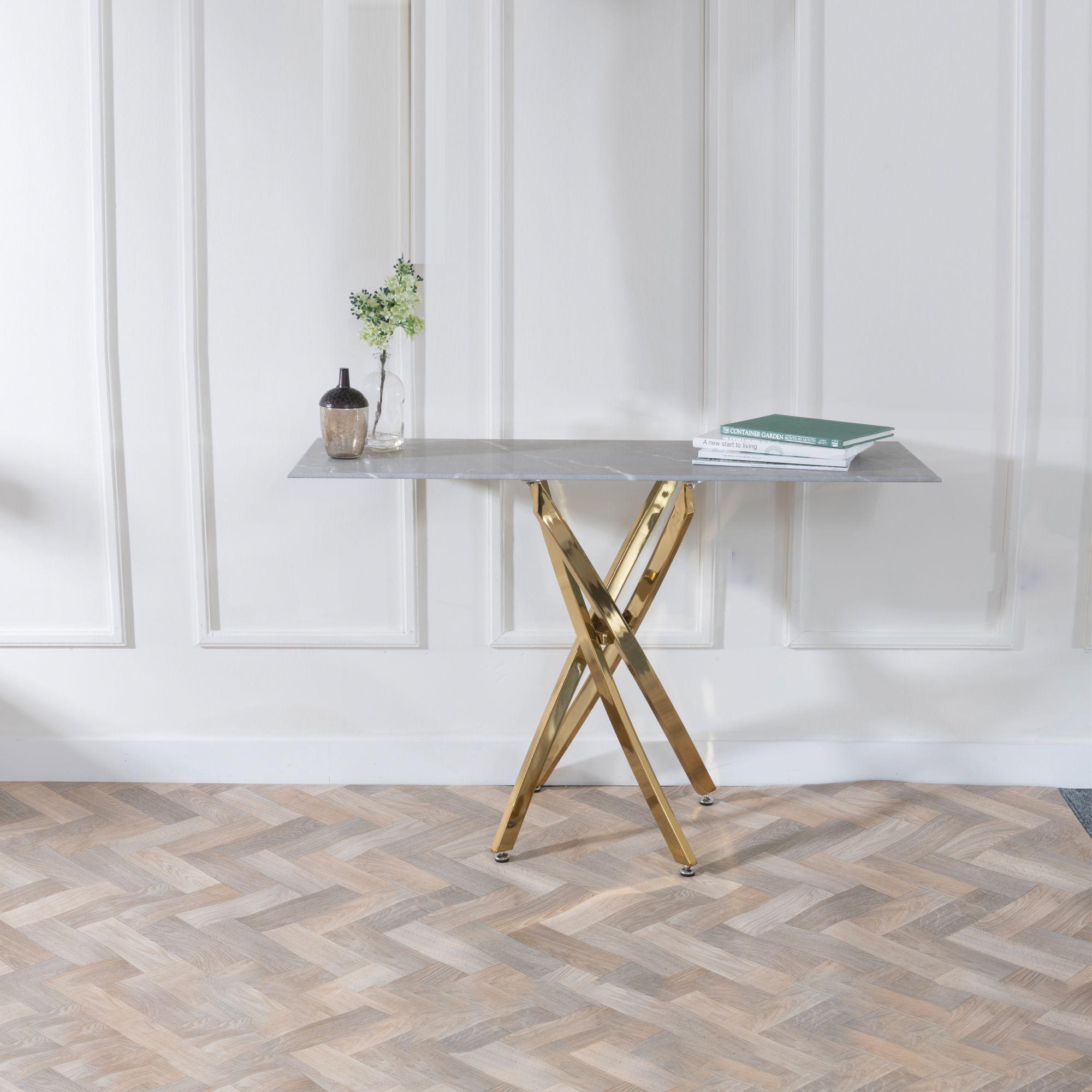 Product photograph of Chopstick Grey Glass Console Table With Gold Metal Chopstick Legs from Choice Furniture Superstore.