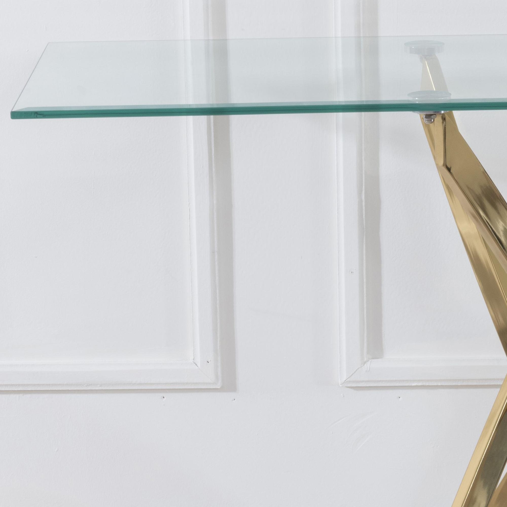 Product photograph of Chopstick Clear Glass Console Table With Gold Metal Chopstick Legs from Choice Furniture Superstore.