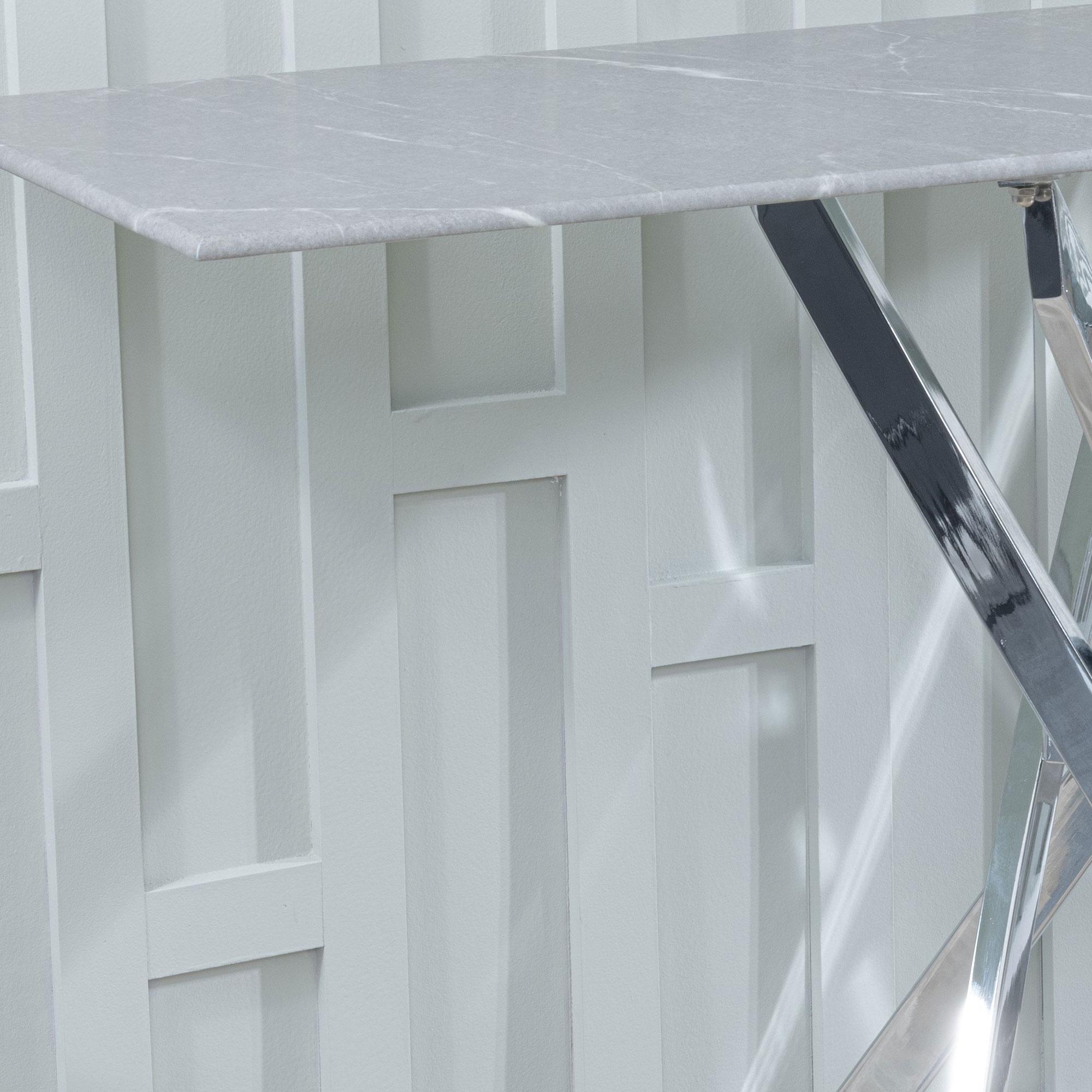 Product photograph of Chopstick Grey Glass Console Table With Chrome Metal Chopstick Legs from Choice Furniture Superstore.