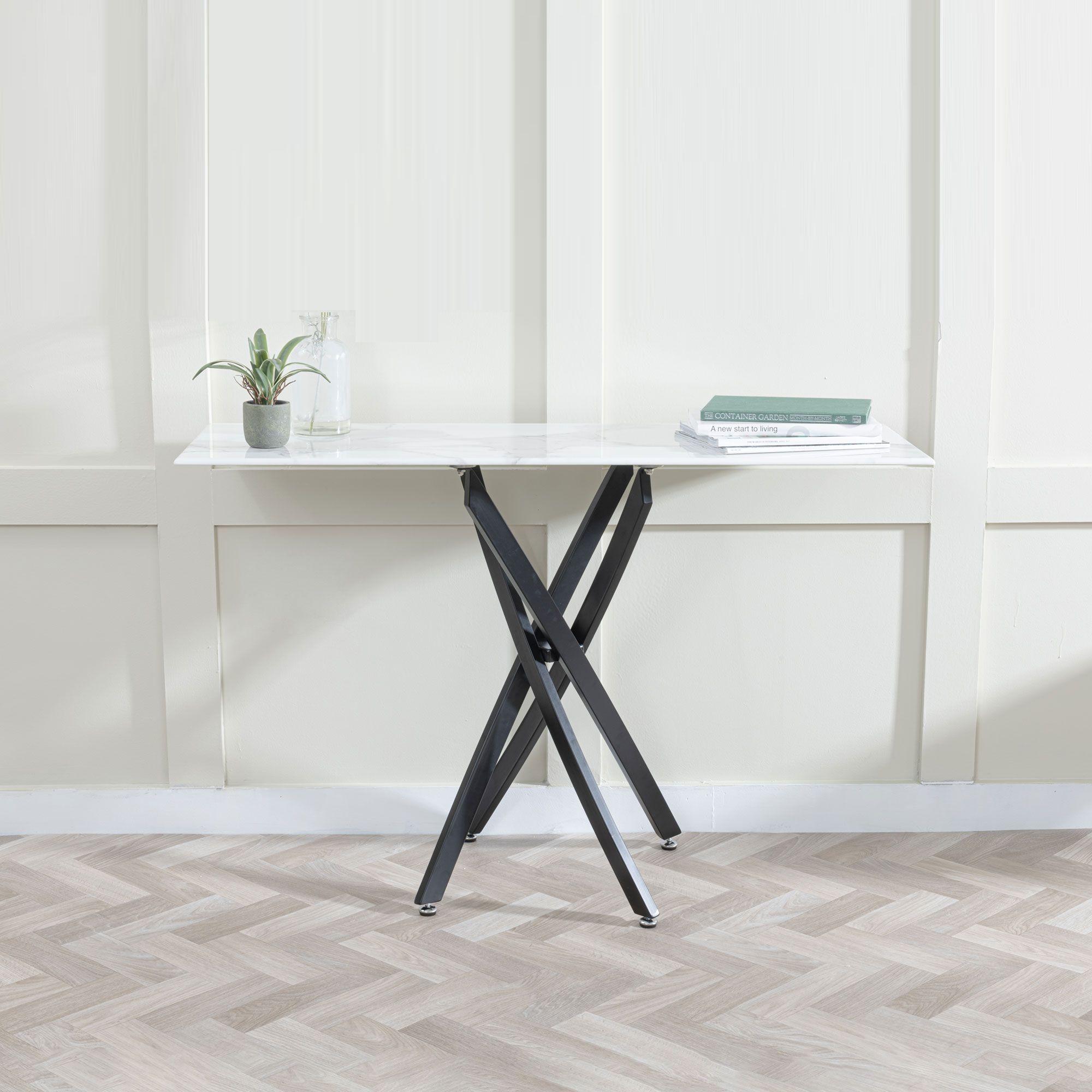 Product photograph of Chopstick White Glass Console Table With Black Metal Chopstick Legs from Choice Furniture Superstore.