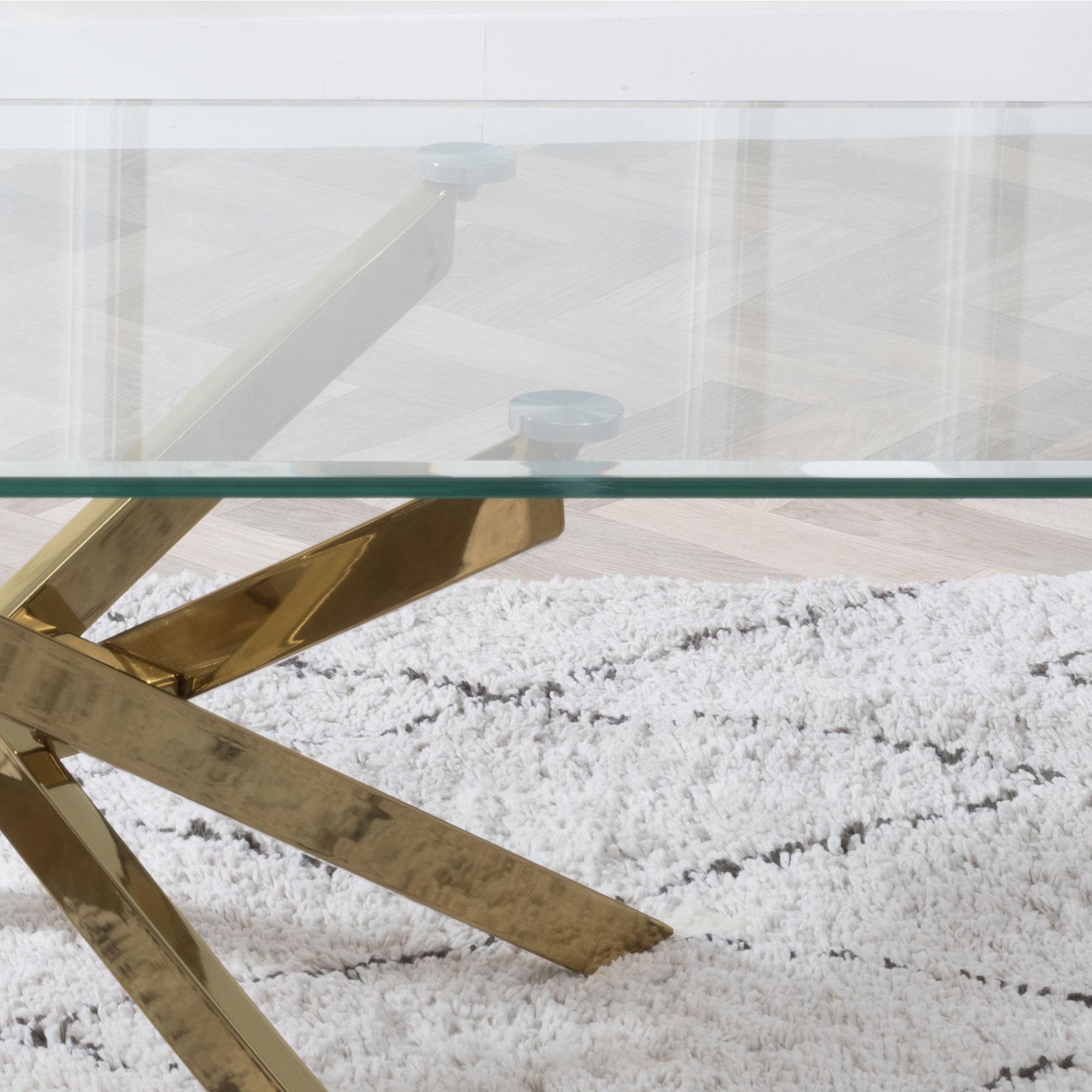 Product photograph of Chopstick Clear Glass Coffee Table With Gold Metal Chopstick Legs from Choice Furniture Superstore.