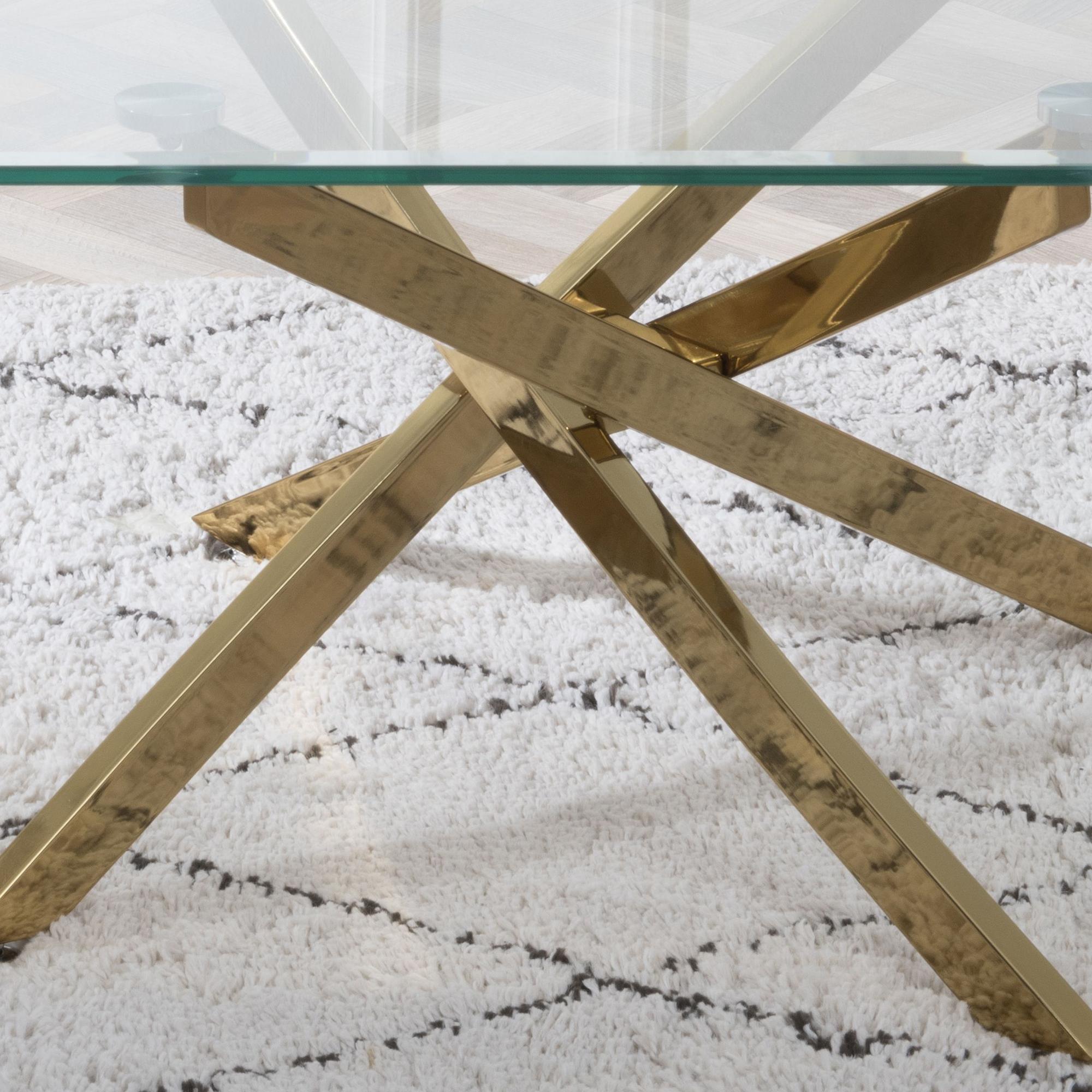 Product photograph of Chopstick Clear Glass Coffee Table With Gold Metal Chopstick Legs from Choice Furniture Superstore.