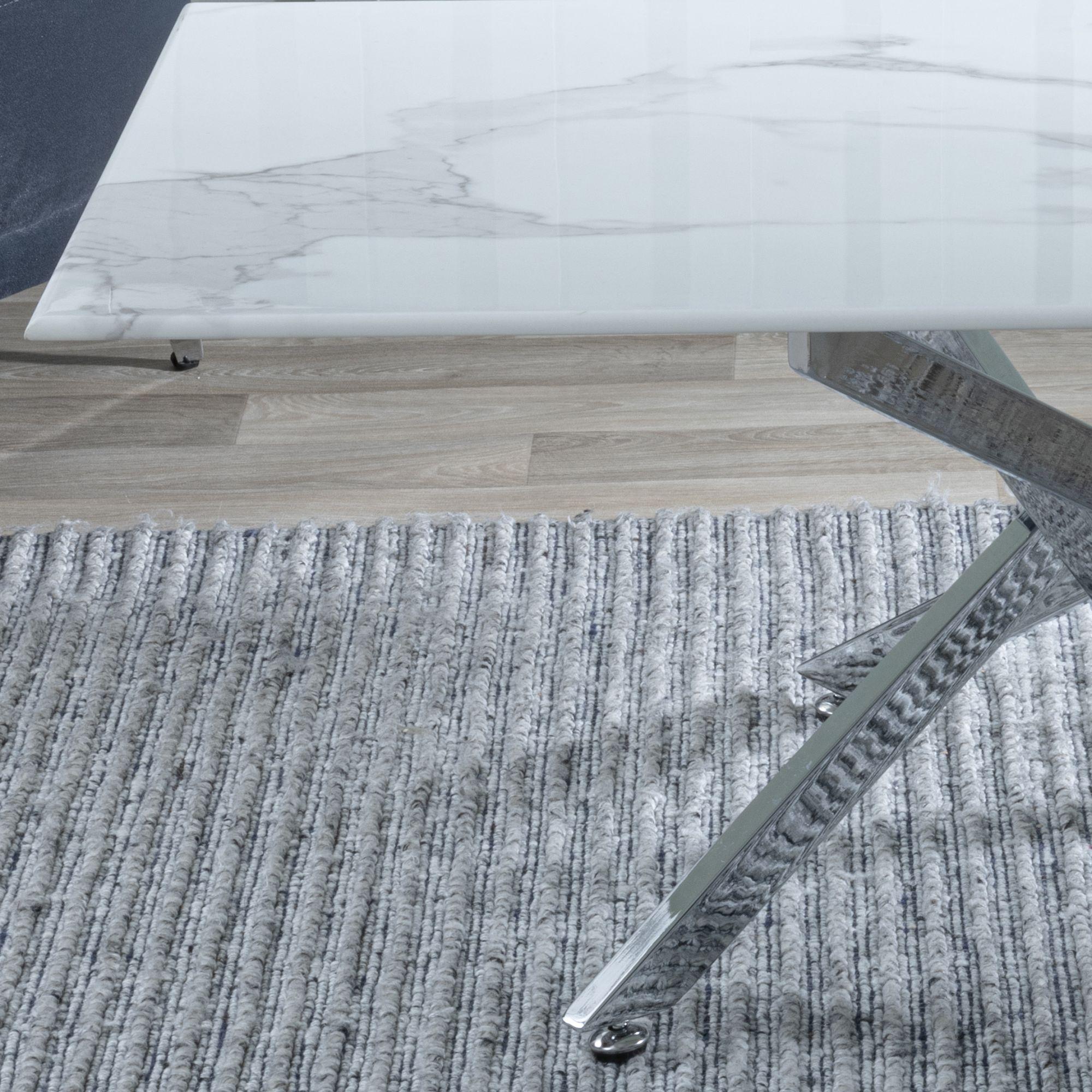 Product photograph of Chopstick White Glass Coffee Table With Chrome Metal Chopstick Legs from Choice Furniture Superstore.