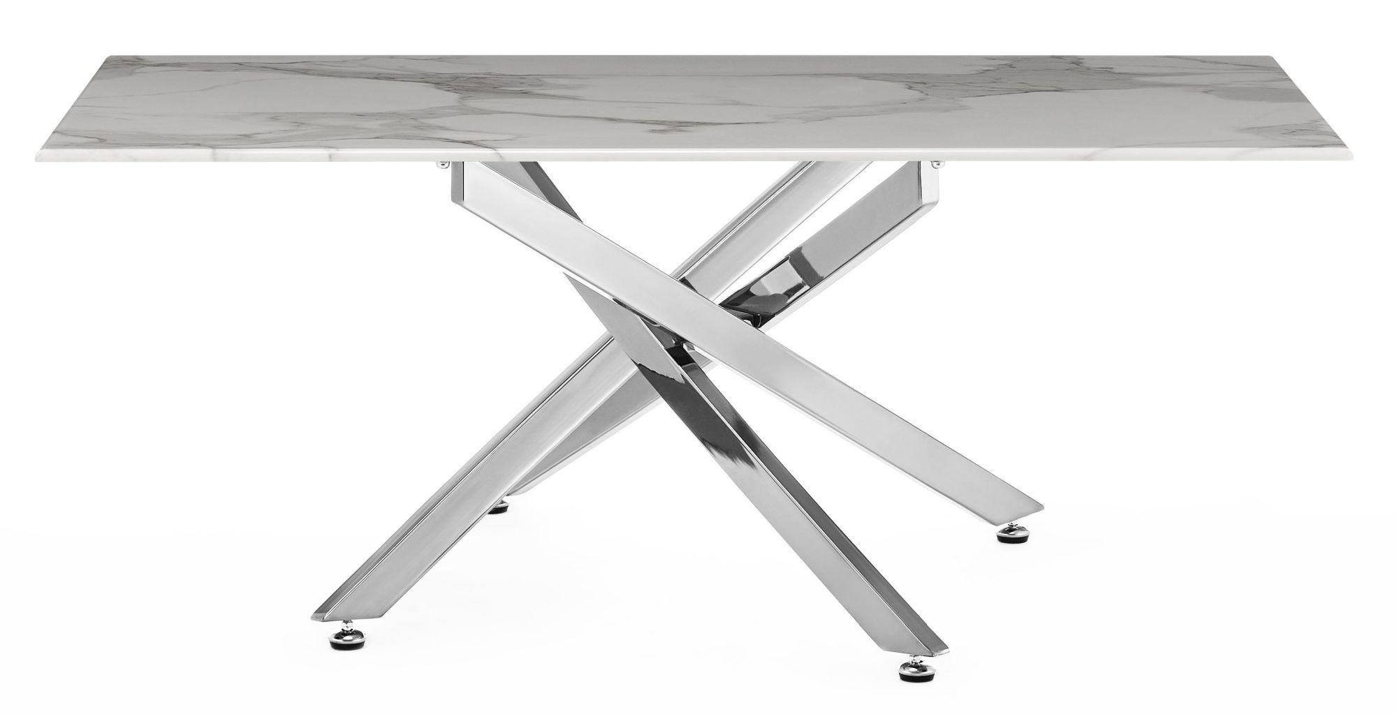 Product photograph of Chopstick White Glass Coffee Table With Chrome Metal Chopstick Legs from Choice Furniture Superstore.