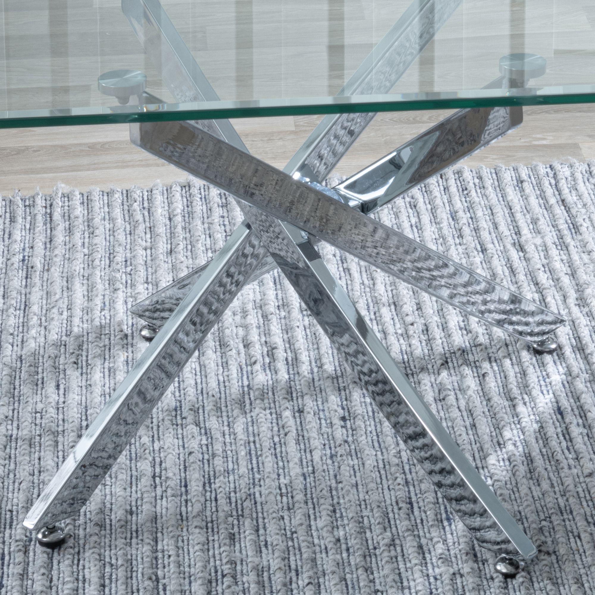 Product photograph of Chopstick Clear Glass Coffee Table With Chrome Metal Chopstick Legs from Choice Furniture Superstore.