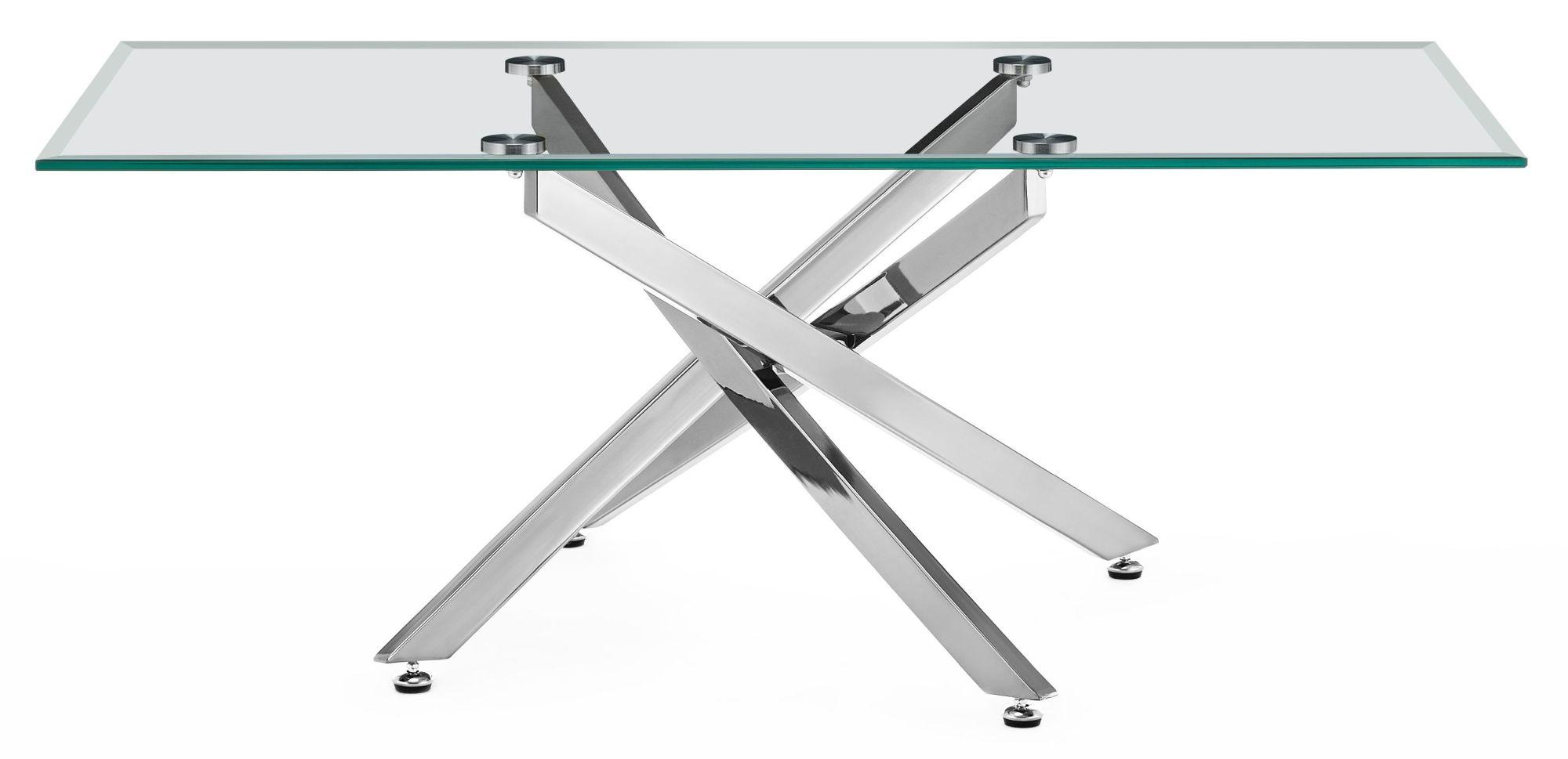 Product photograph of Chopstick Clear Glass Coffee Table With Chrome Metal Chopstick Legs from Choice Furniture Superstore.