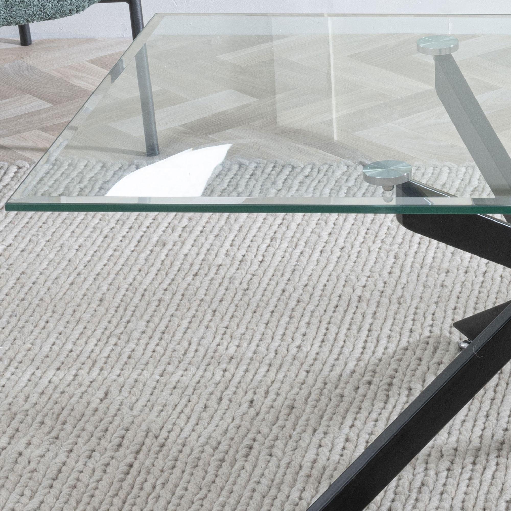 Product photograph of Chopstick Clear Glass Coffee Table With Black Metal Chopstick Legs from Choice Furniture Superstore.