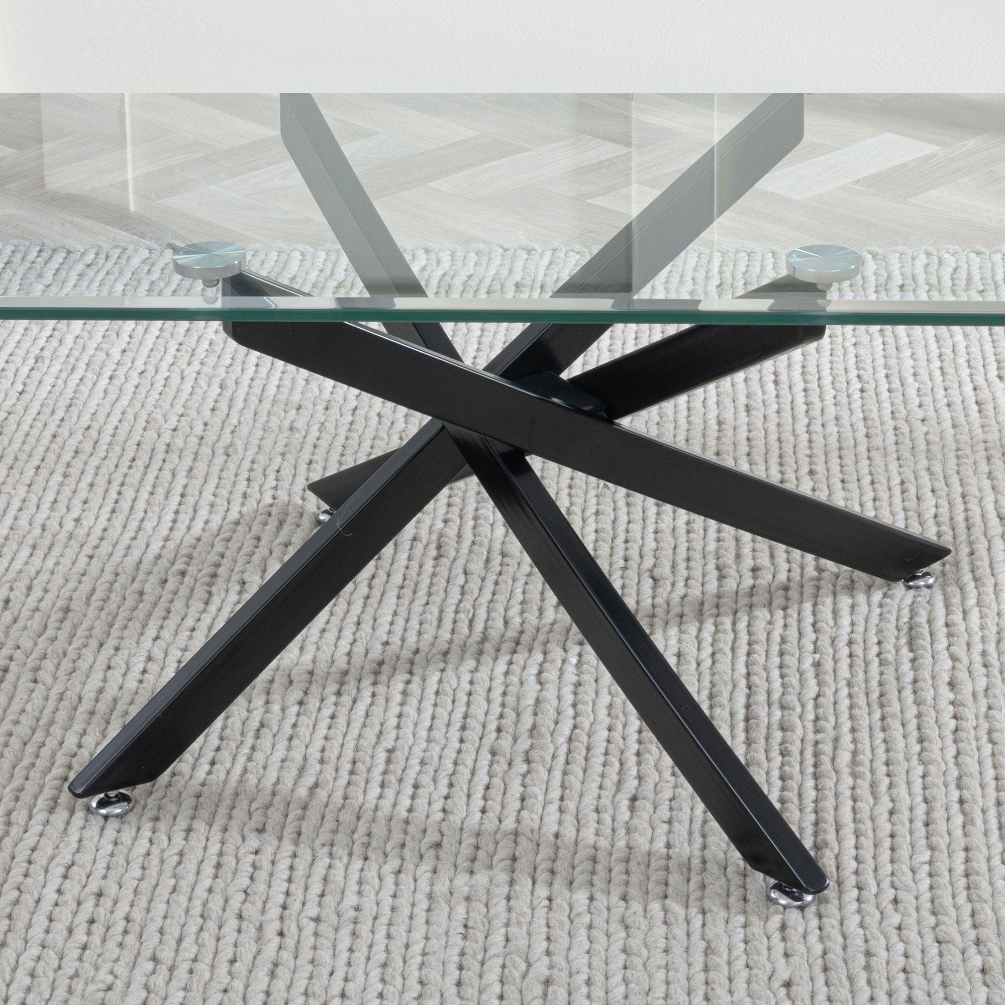 Product photograph of Chopstick Clear Glass Coffee Table With Black Metal Chopstick Legs from Choice Furniture Superstore.