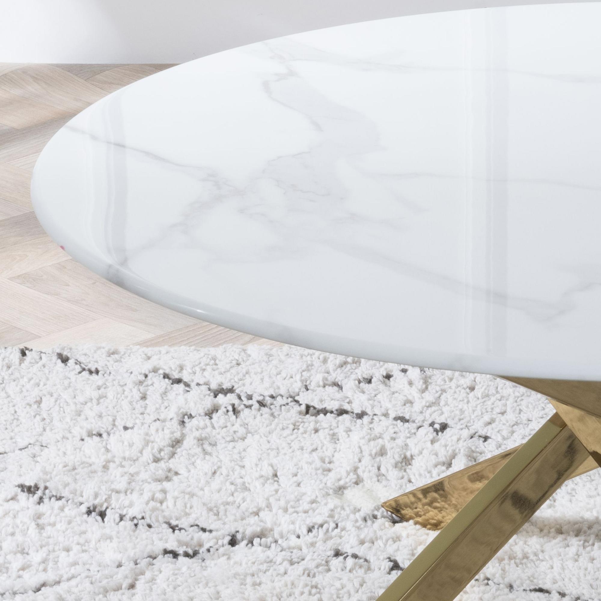 Product photograph of Chopstick White Glass Round Coffee Table With Gold Metal Chopstick Legs from Choice Furniture Superstore.