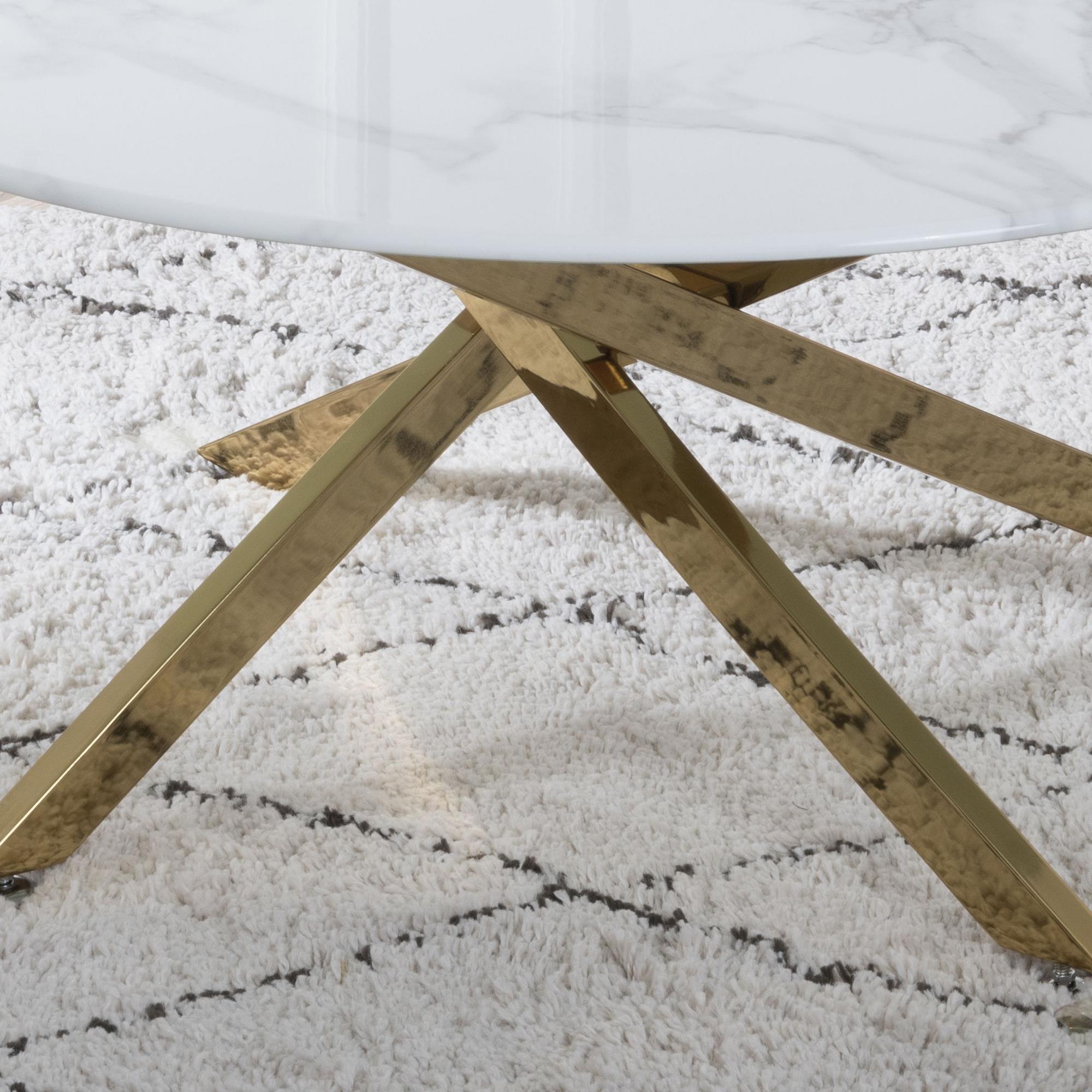 Product photograph of Chopstick White Glass Round Coffee Table With Gold Metal Chopstick Legs from Choice Furniture Superstore.