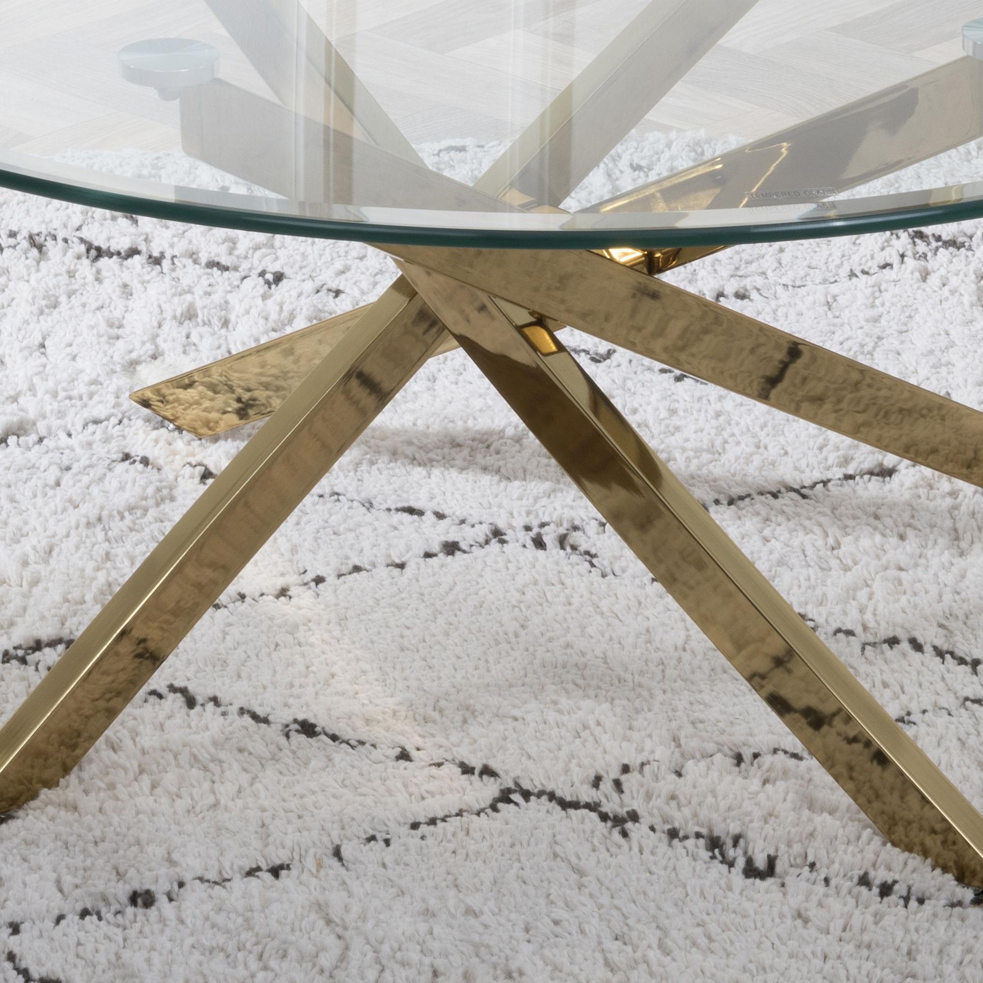 Product photograph of Chopstick Clear Glass Round Coffee Table With Gold Metal Chopstick Legs from Choice Furniture Superstore.