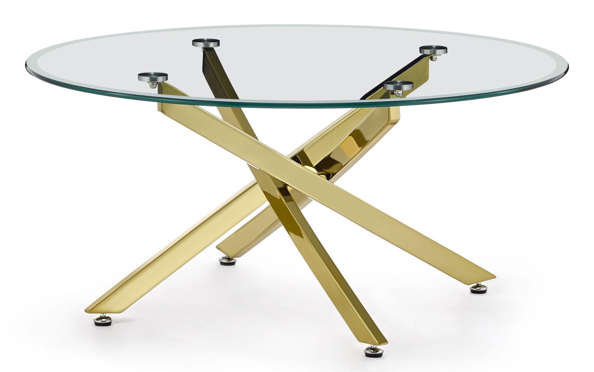 Product photograph of Chopstick Clear Glass Round Coffee Table With Gold Metal Chopstick Legs from Choice Furniture Superstore.