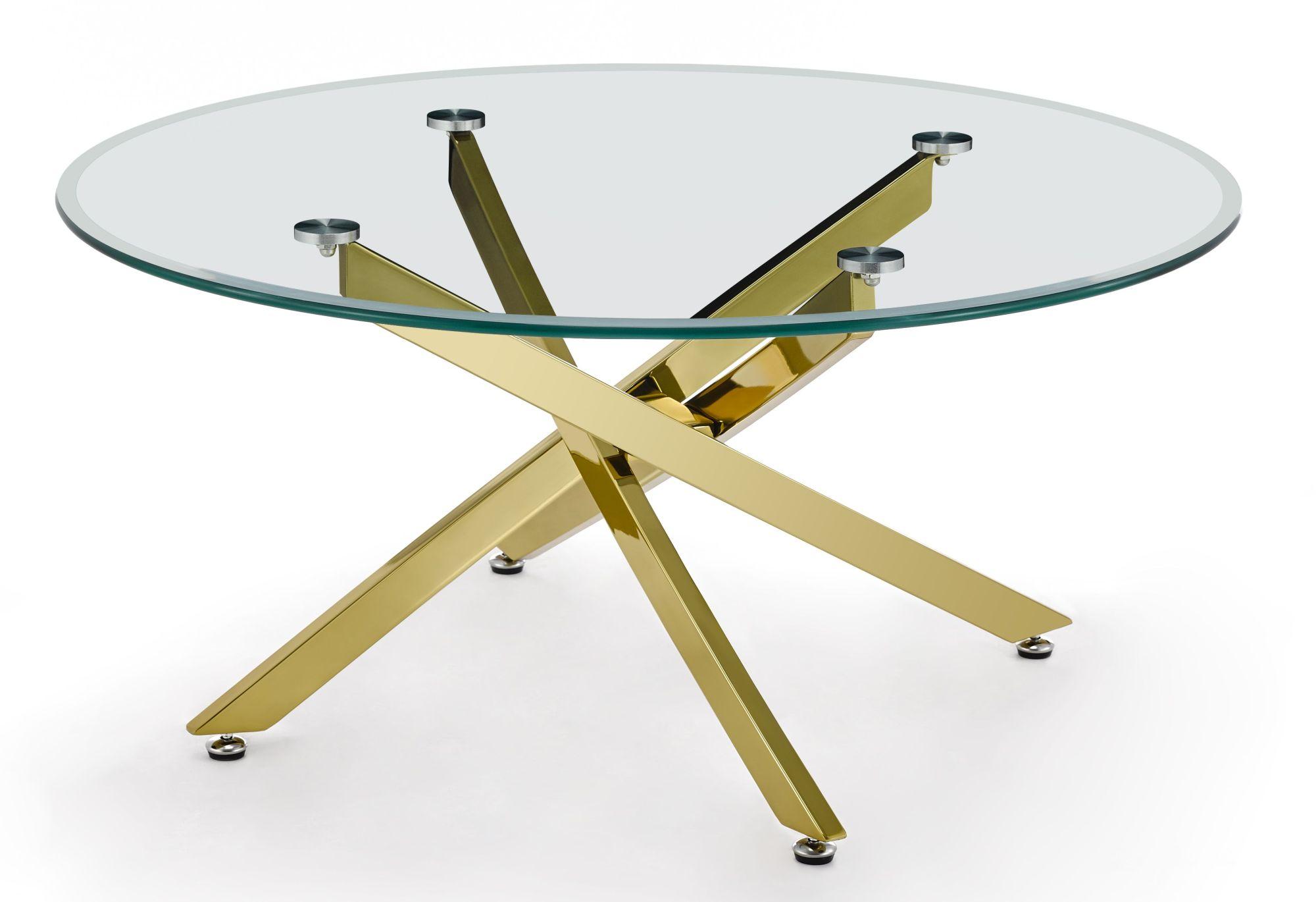 Product photograph of Chopstick Clear Glass Round Coffee Table With Gold Metal Chopstick Legs from Choice Furniture Superstore.