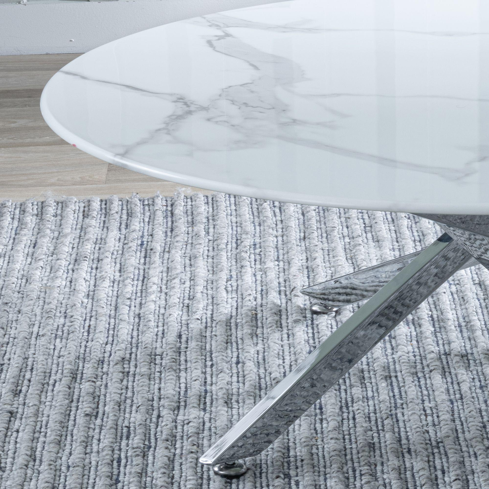 Product photograph of Chopstick White Glass Round Coffee Table With Chrome Metal Chopstick Legs from Choice Furniture Superstore.