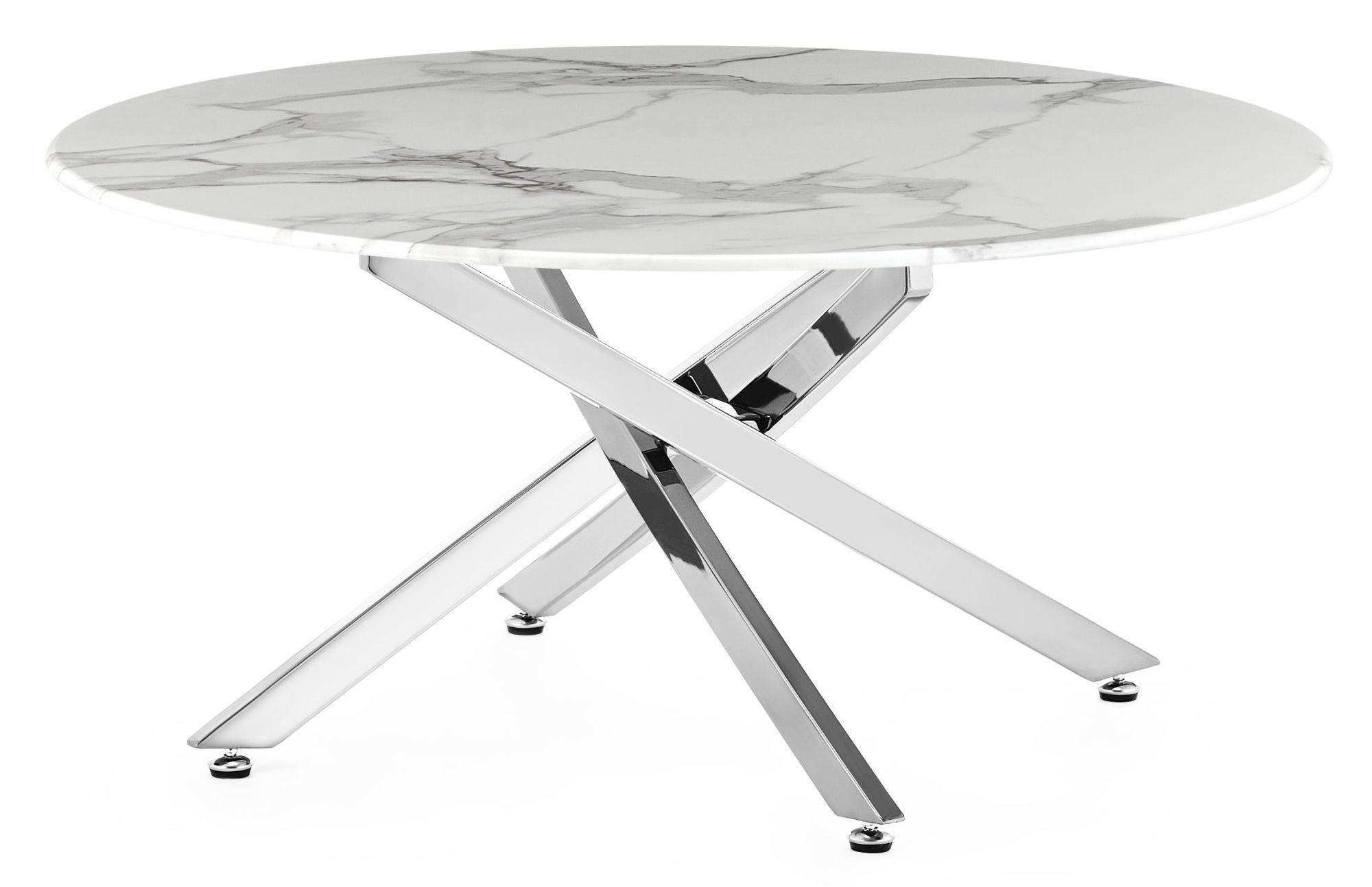 Product photograph of Chopstick White Glass Round Coffee Table With Chrome Metal Chopstick Legs from Choice Furniture Superstore.