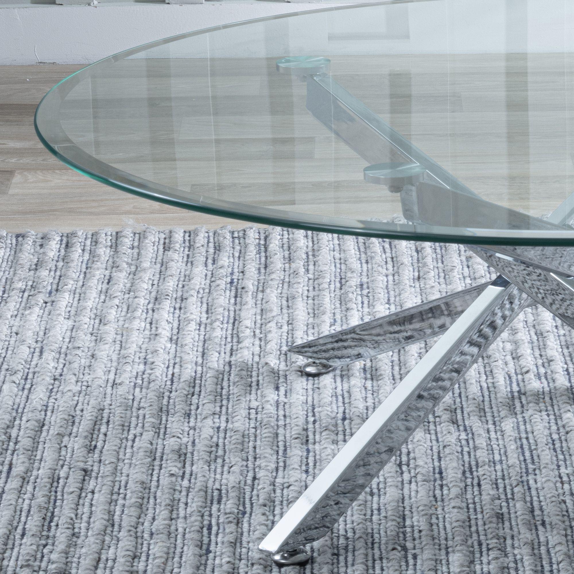 Product photograph of Chopstick Clear Glass Round Coffee Table With Chrome Metal Chopstick Legs from Choice Furniture Superstore.
